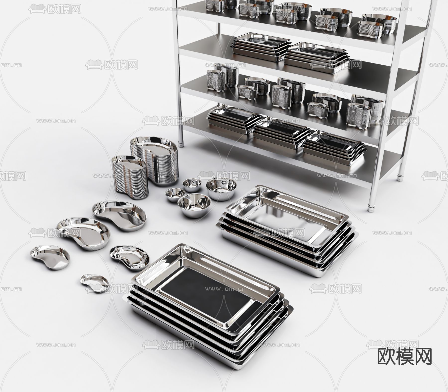 餐盘 不锈钢托盘 碗su模型下载（渲染图2）