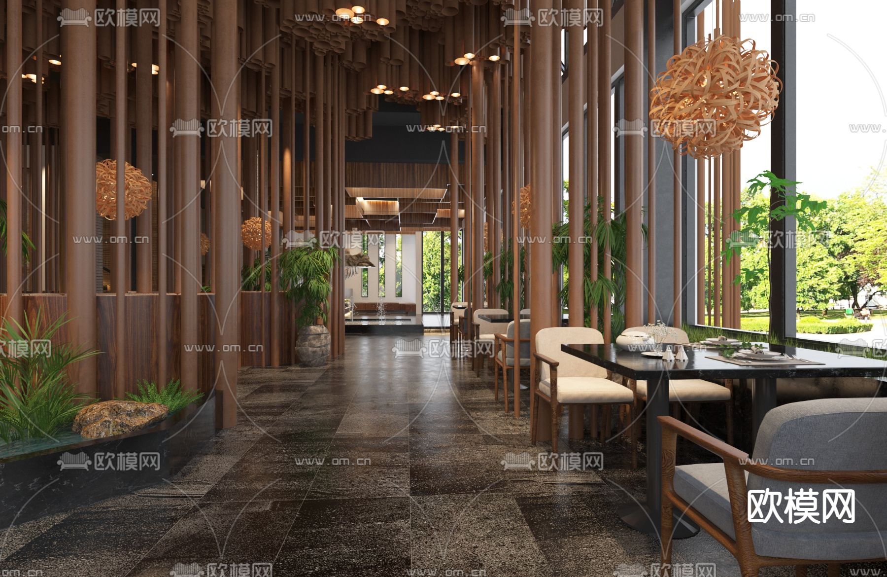 侘寂西餐厅 全日制餐厅3d模型下载（渲染图4）