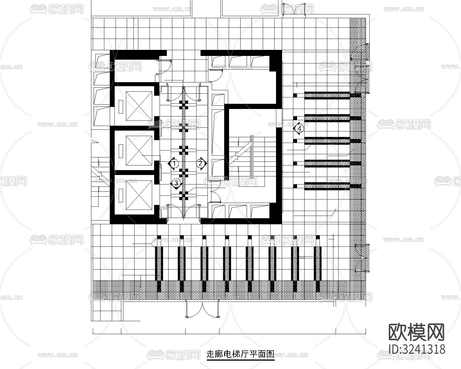 办公楼电梯厅cad平面图下载（渲染图1）