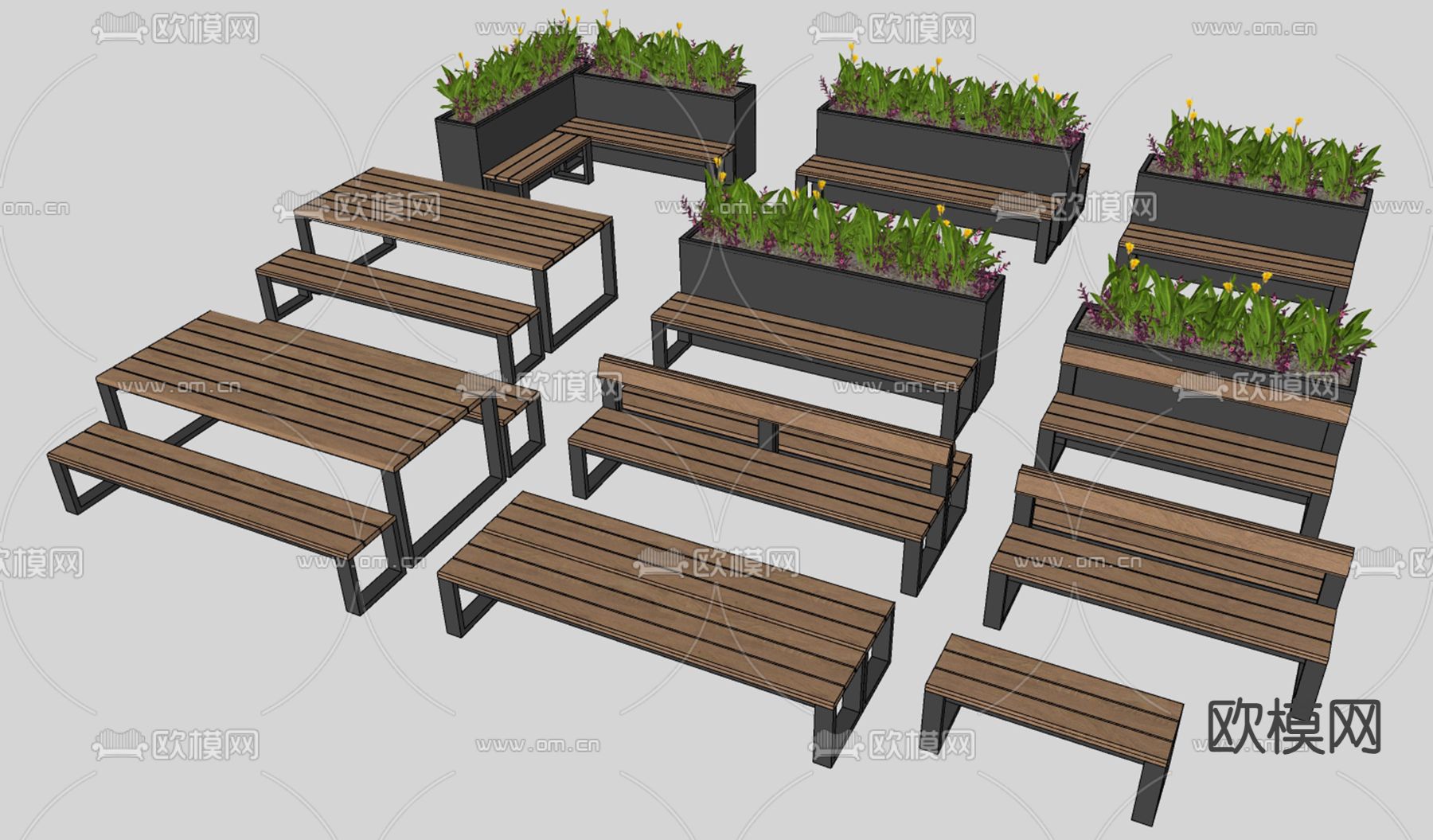 现代景观座椅 公园座椅 户外座椅su模型下载（渲染图1）