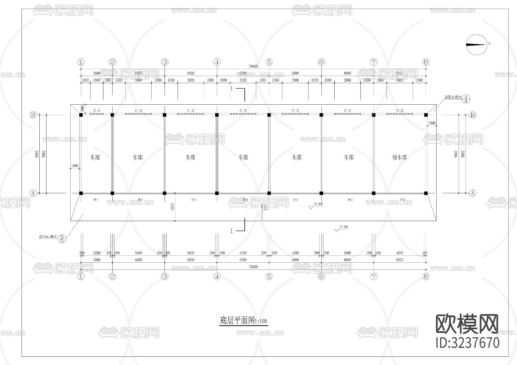 垃圾填埋场车库cad平面图下载（渲染图1）