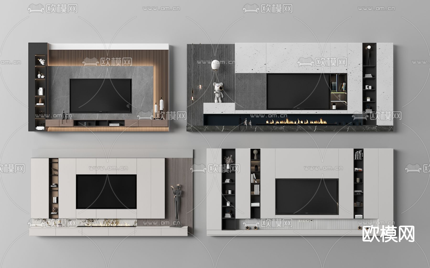 现代电视背景墙su模型下载（渲染图2）