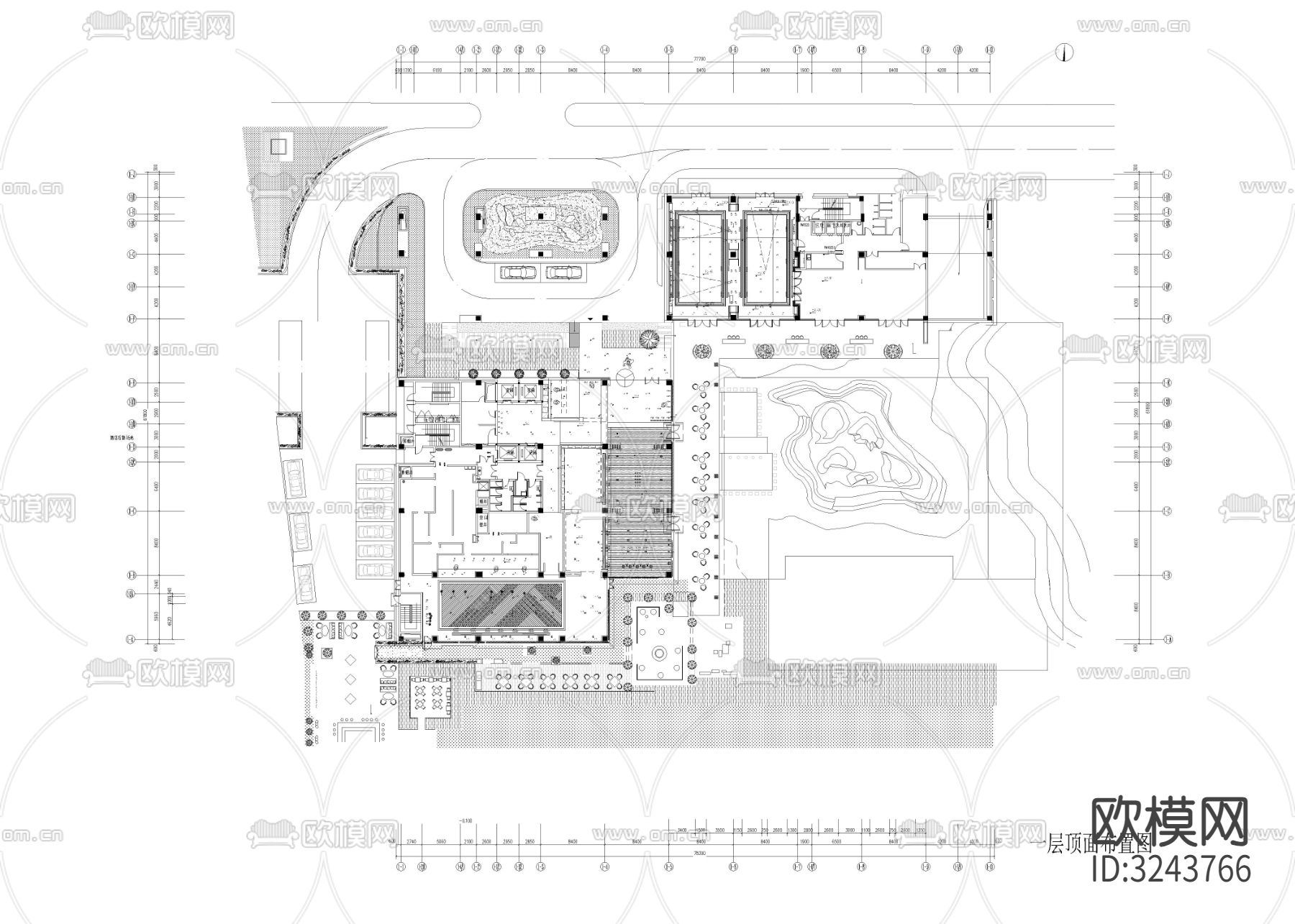 19500㎡高端民宿酒店cad平面图下载（渲染图4）