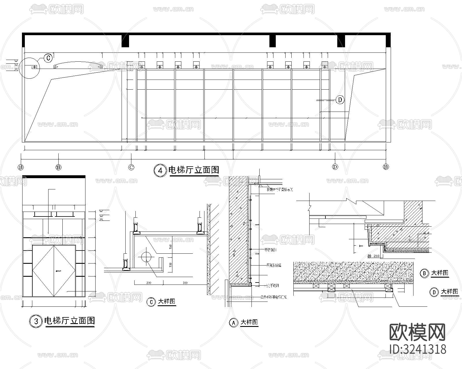 办公楼电梯厅cad平面图下载（渲染图2）