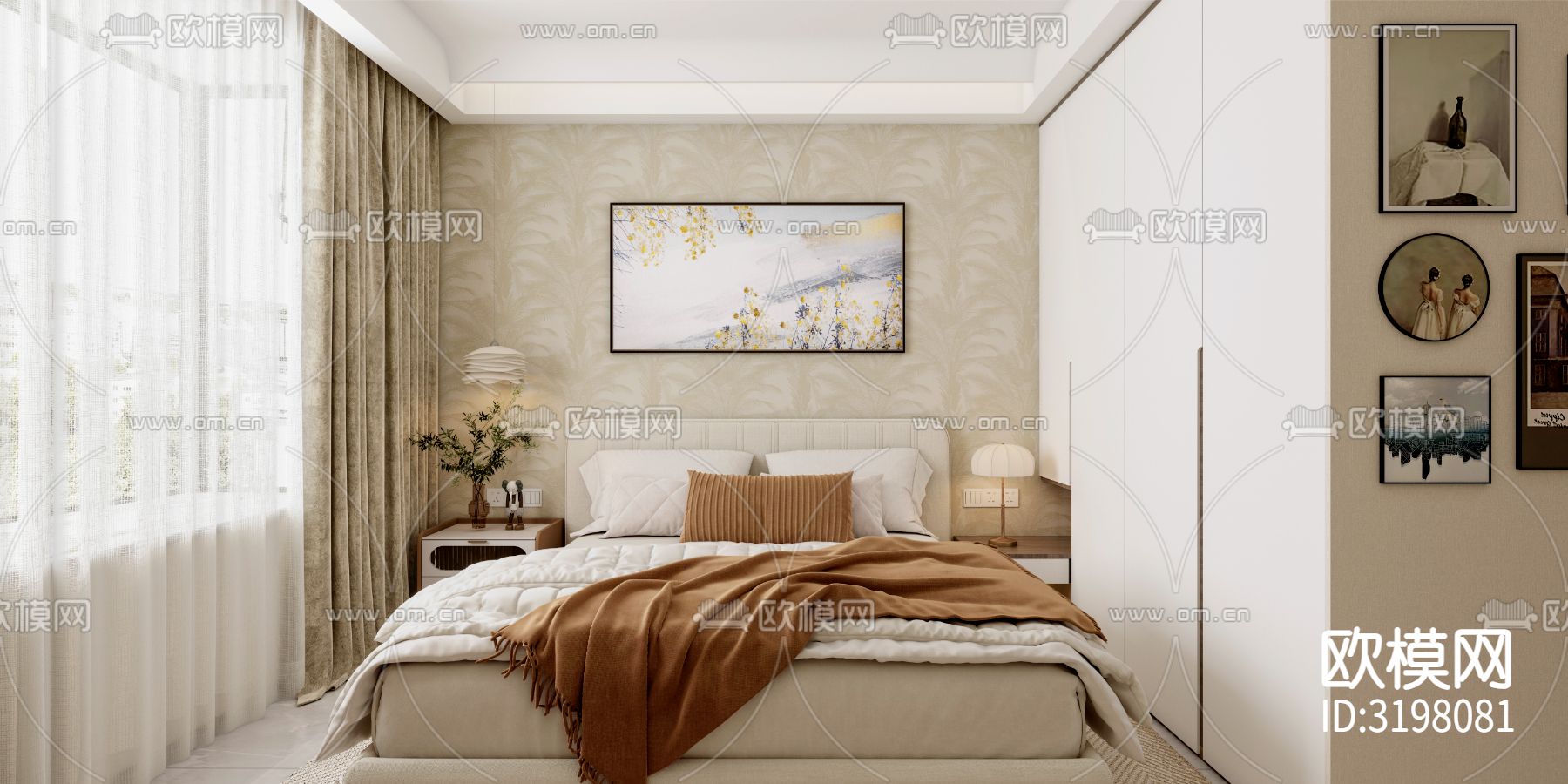 现代客厅 卧室装修效果图下载（渲染图2）