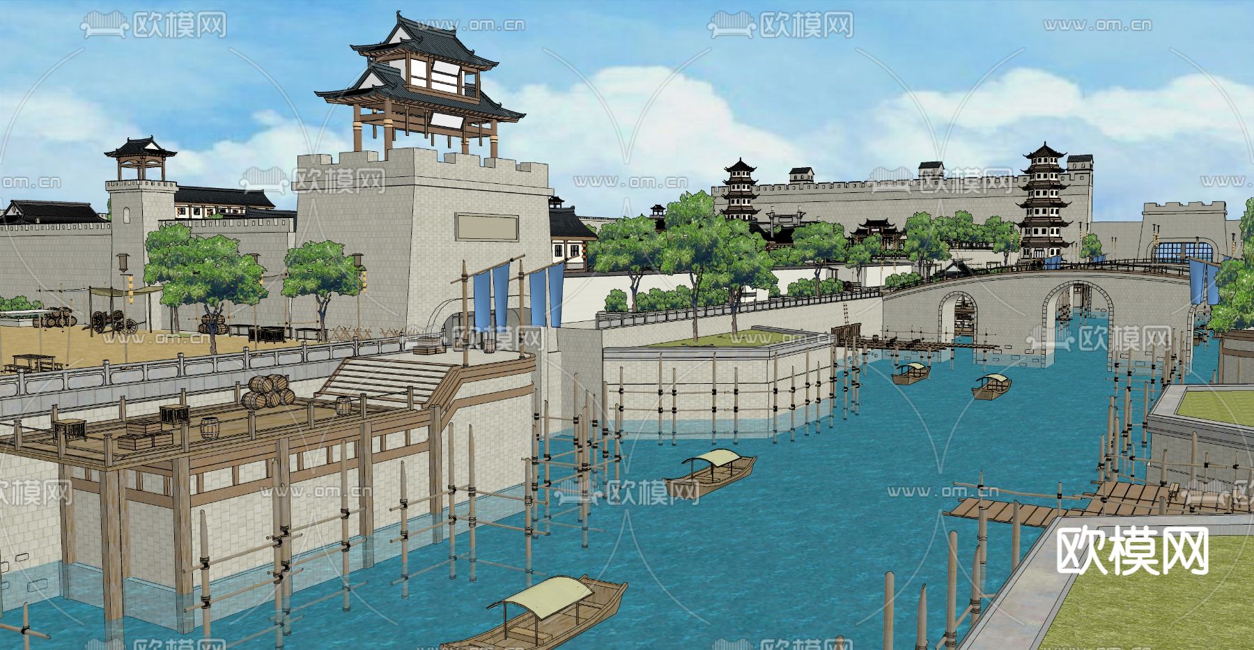 古风城镇 古镇su模型下载（渲染图2）