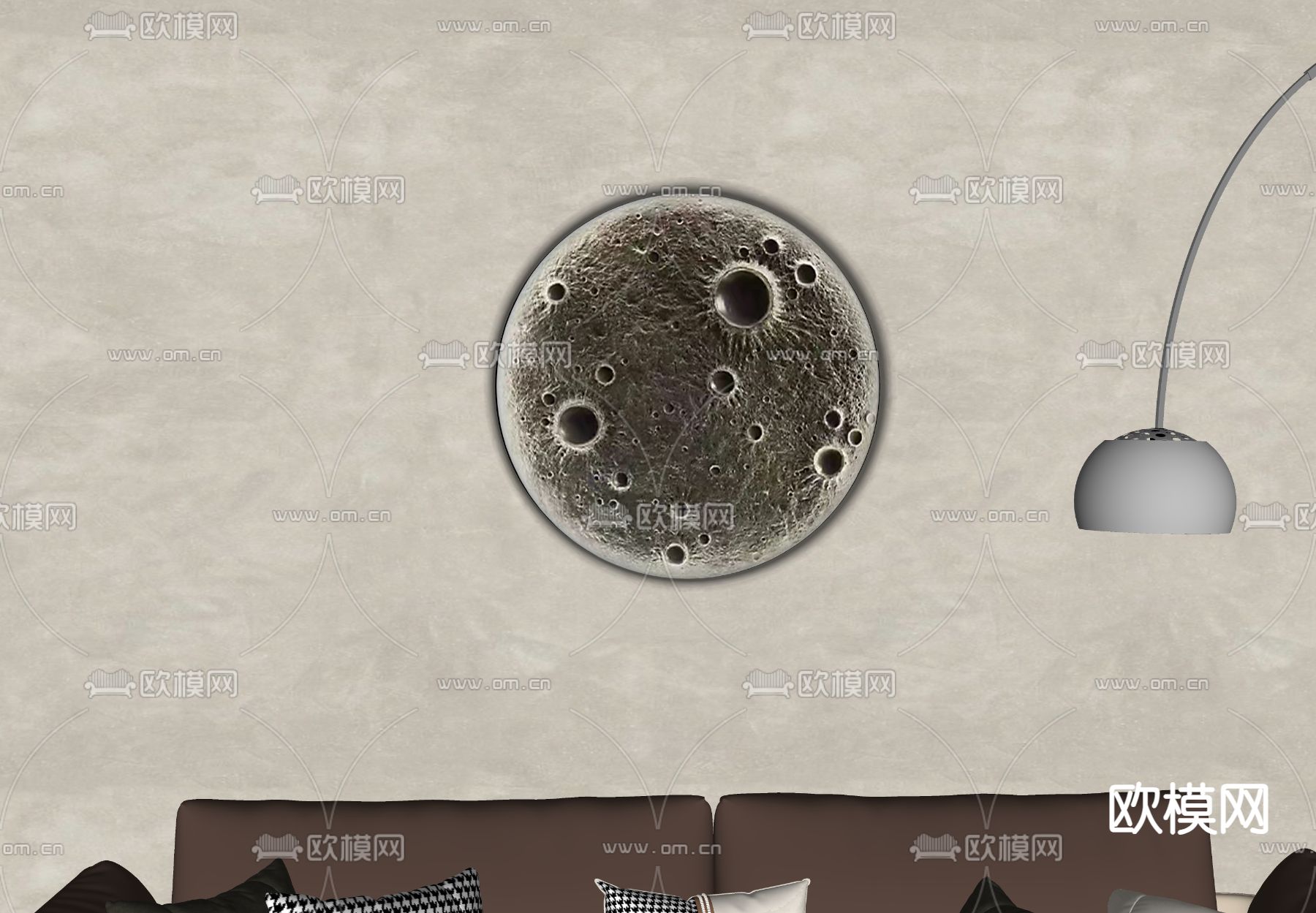 侘寂风石膏灯 月球壁灯 月球灯su模型下载（渲染图1）