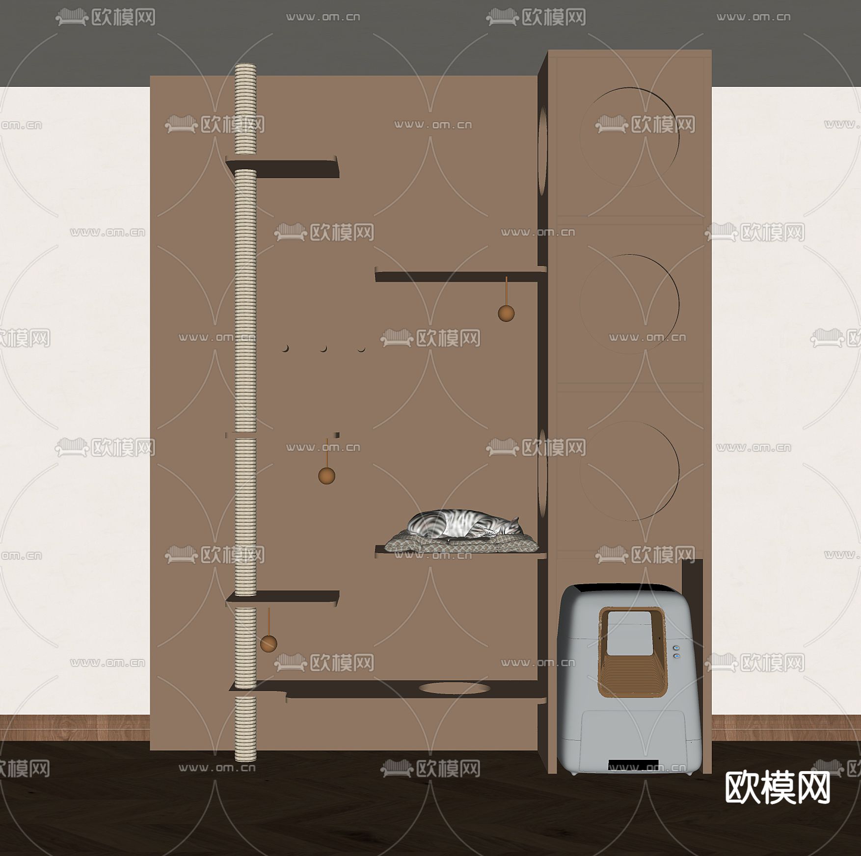 北欧猫爬架su模型下载（渲染图1）