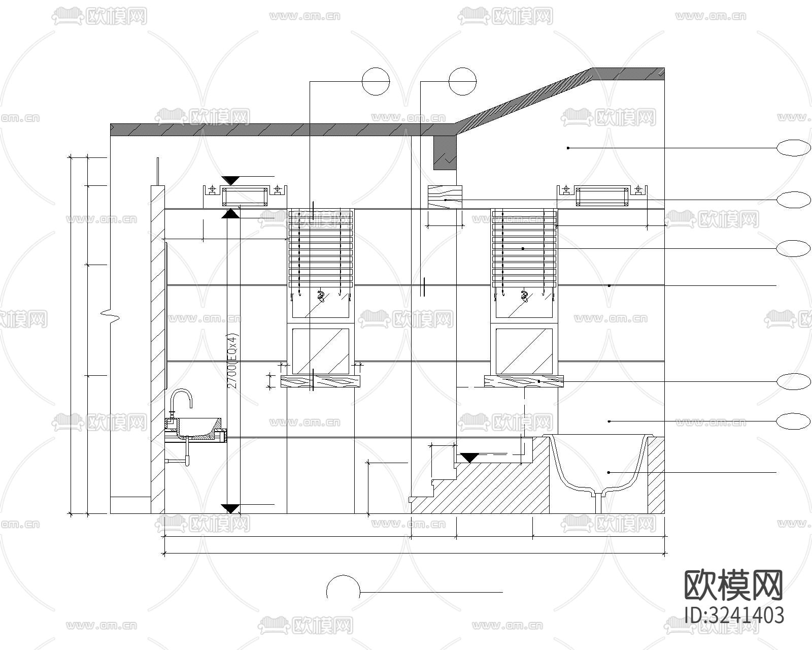 主卧卫生间cad立面图下载（渲染图1）