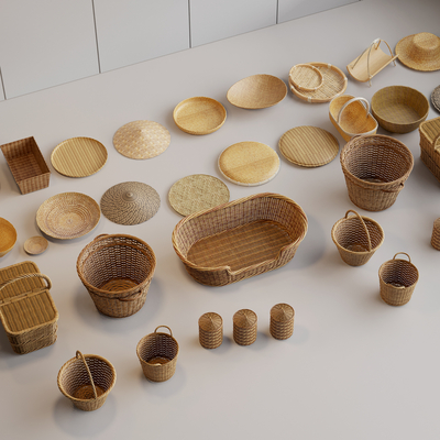  竹筐 竹篓 竹篮 竹帽su模型 