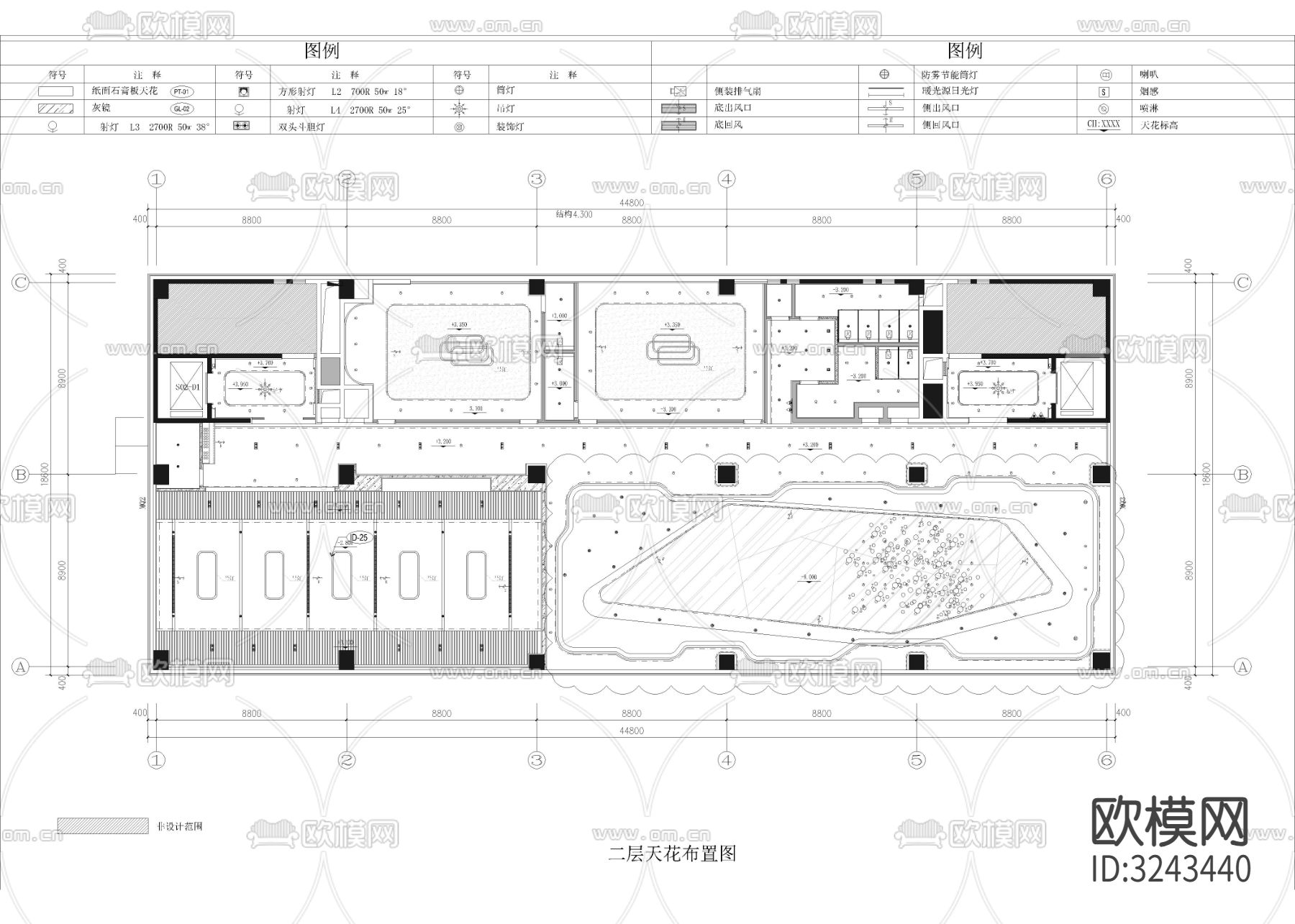 1670㎡售楼处cad平面图下载（渲染图3）