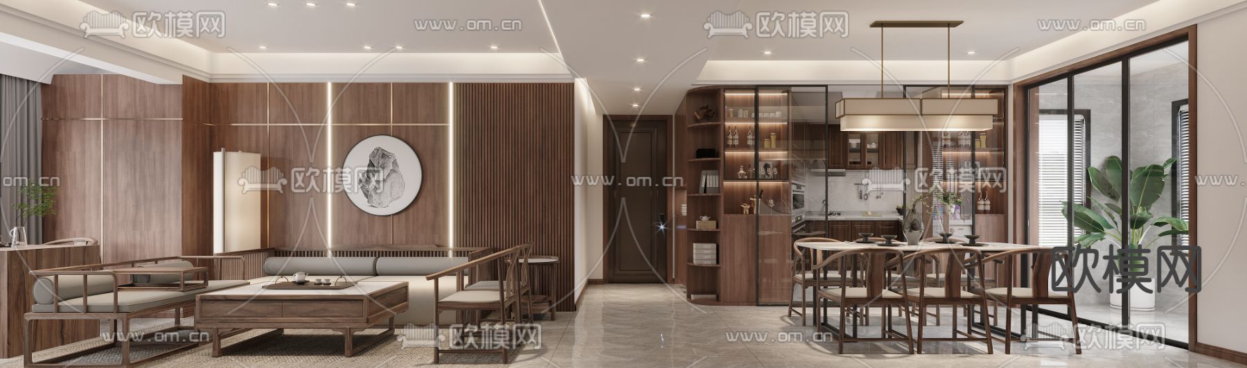 中式客餐厅3d模型下载（渲染图2）