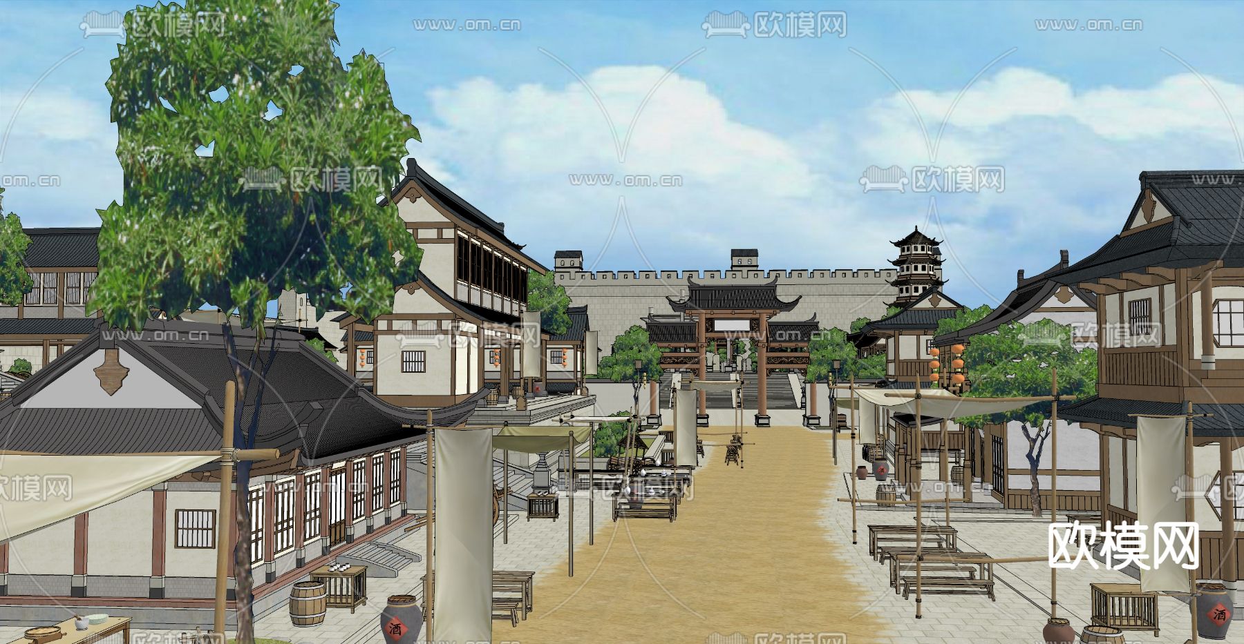 古风城镇 古镇su模型下载（渲染图1）
