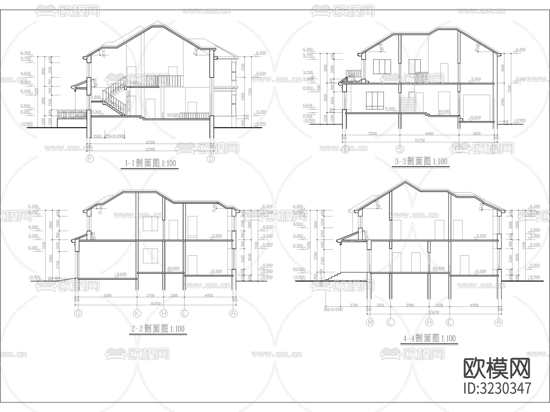 现代多层住宅 独栋别墅CAD施工图下载（渲染图1）