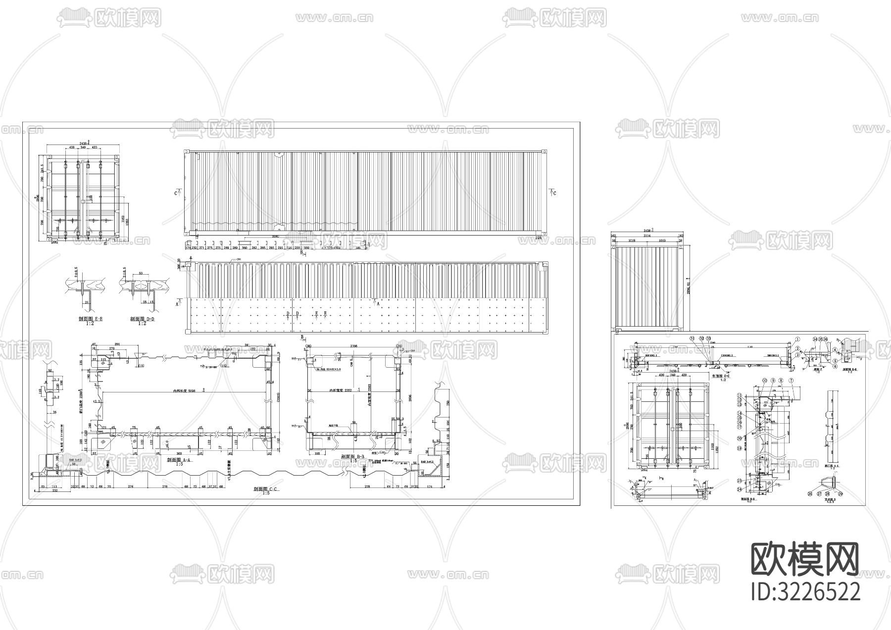 12m集装箱构造cad立面图下载