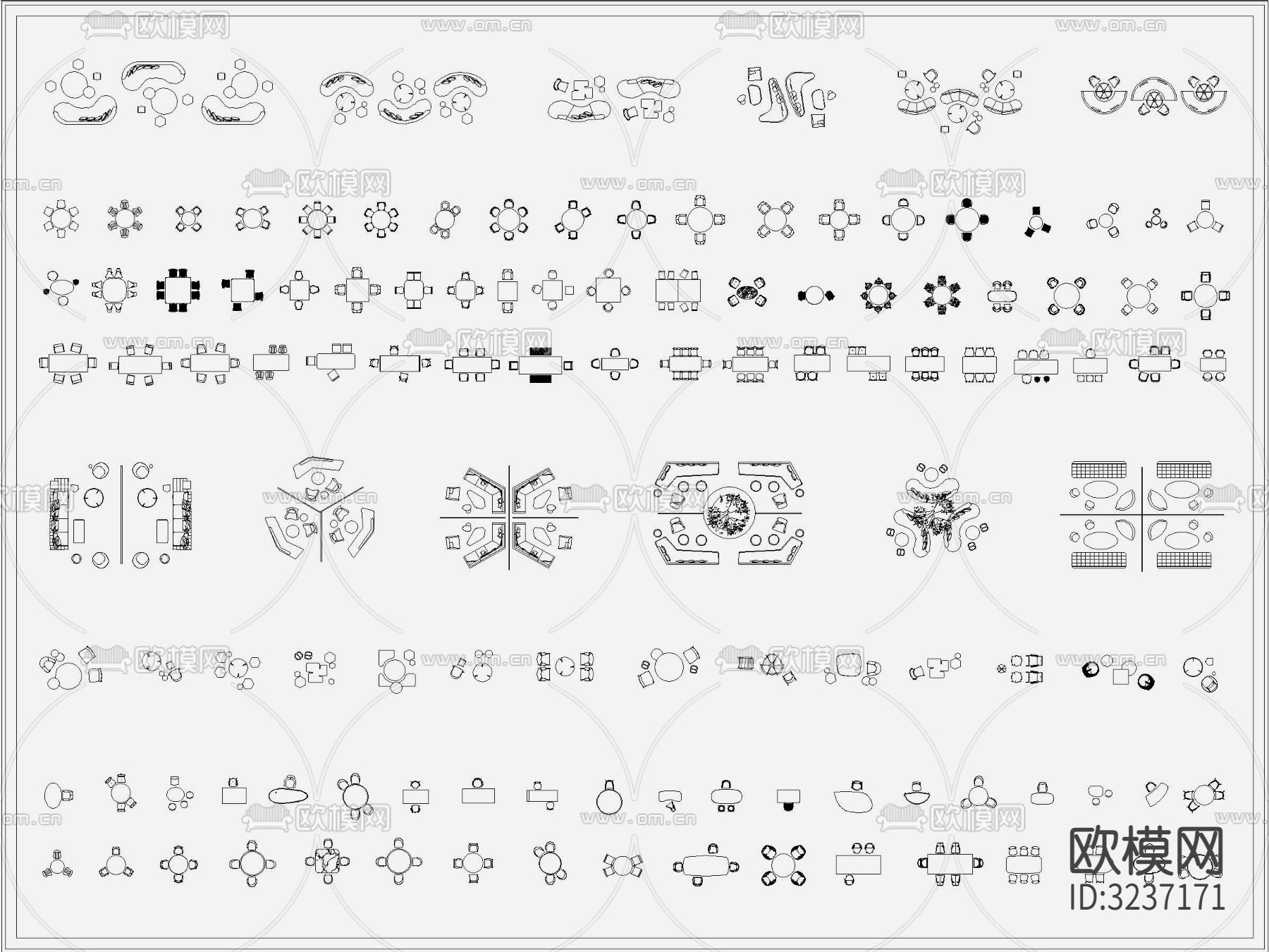休闲桌 洽谈桌cad图库下载（渲染图1）