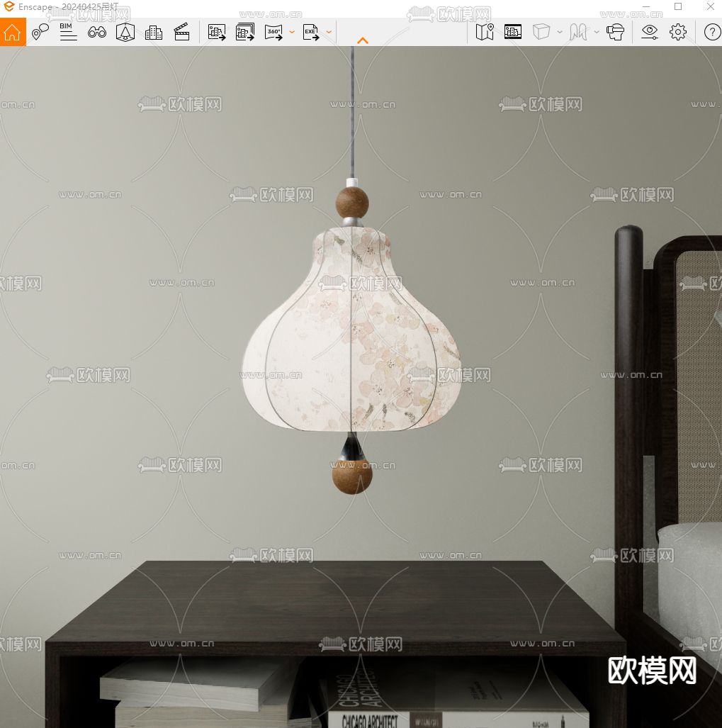新中式床头吊灯 小吊灯su模型下载（渲染图3）