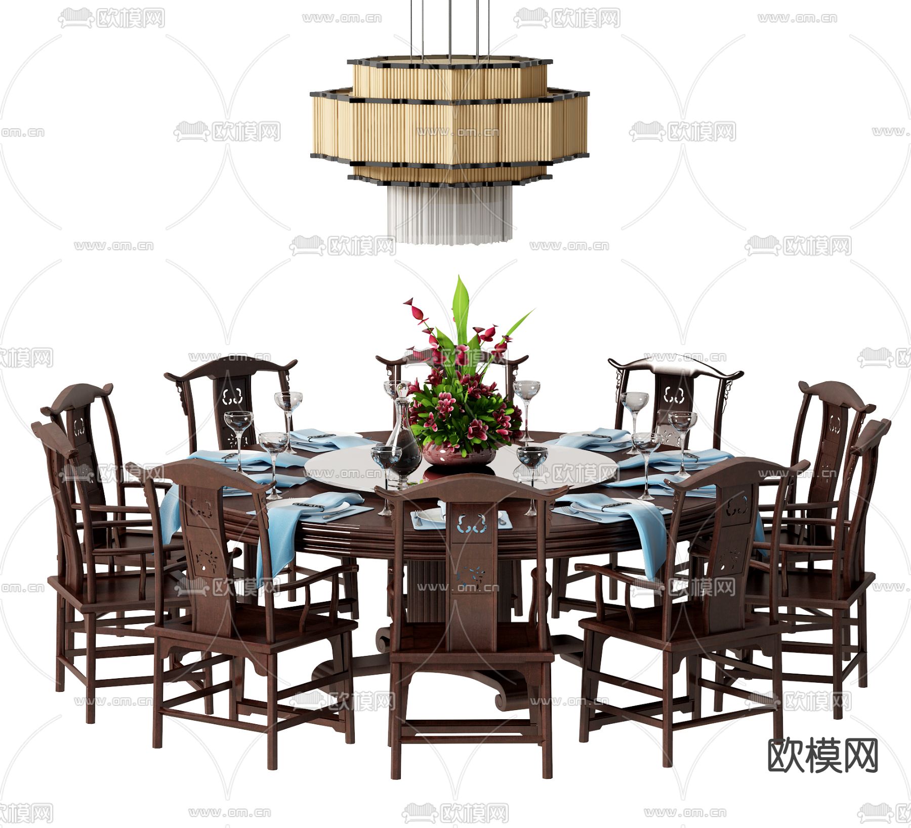 中式餐桌椅3d模型下载