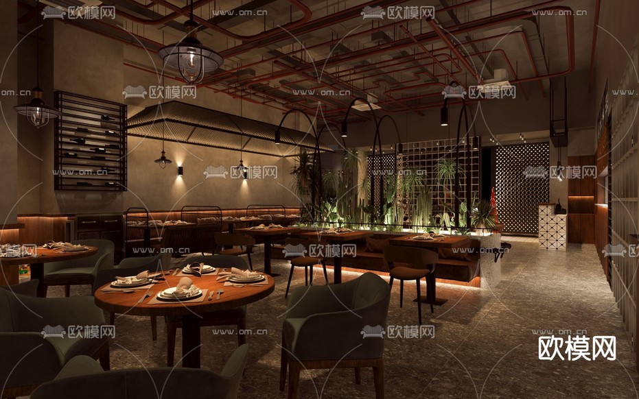 工业风西餐厅3d模型下载_ID15230106_3dmax免费模型-欧模网