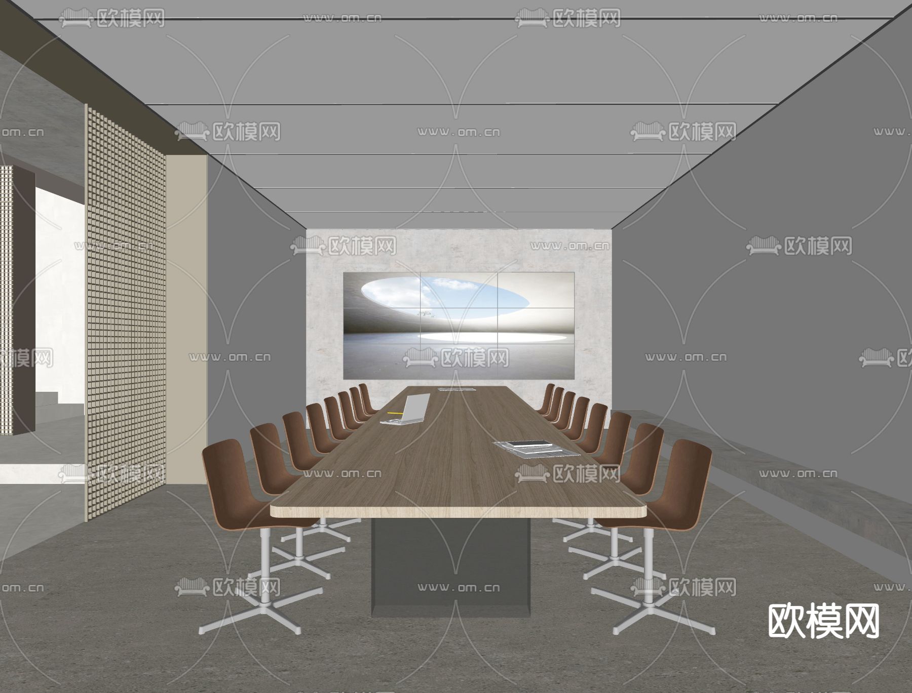 现代会议室su模型下载（渲染图2）
