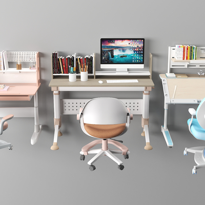  现代书桌 儿童学习桌su模型 