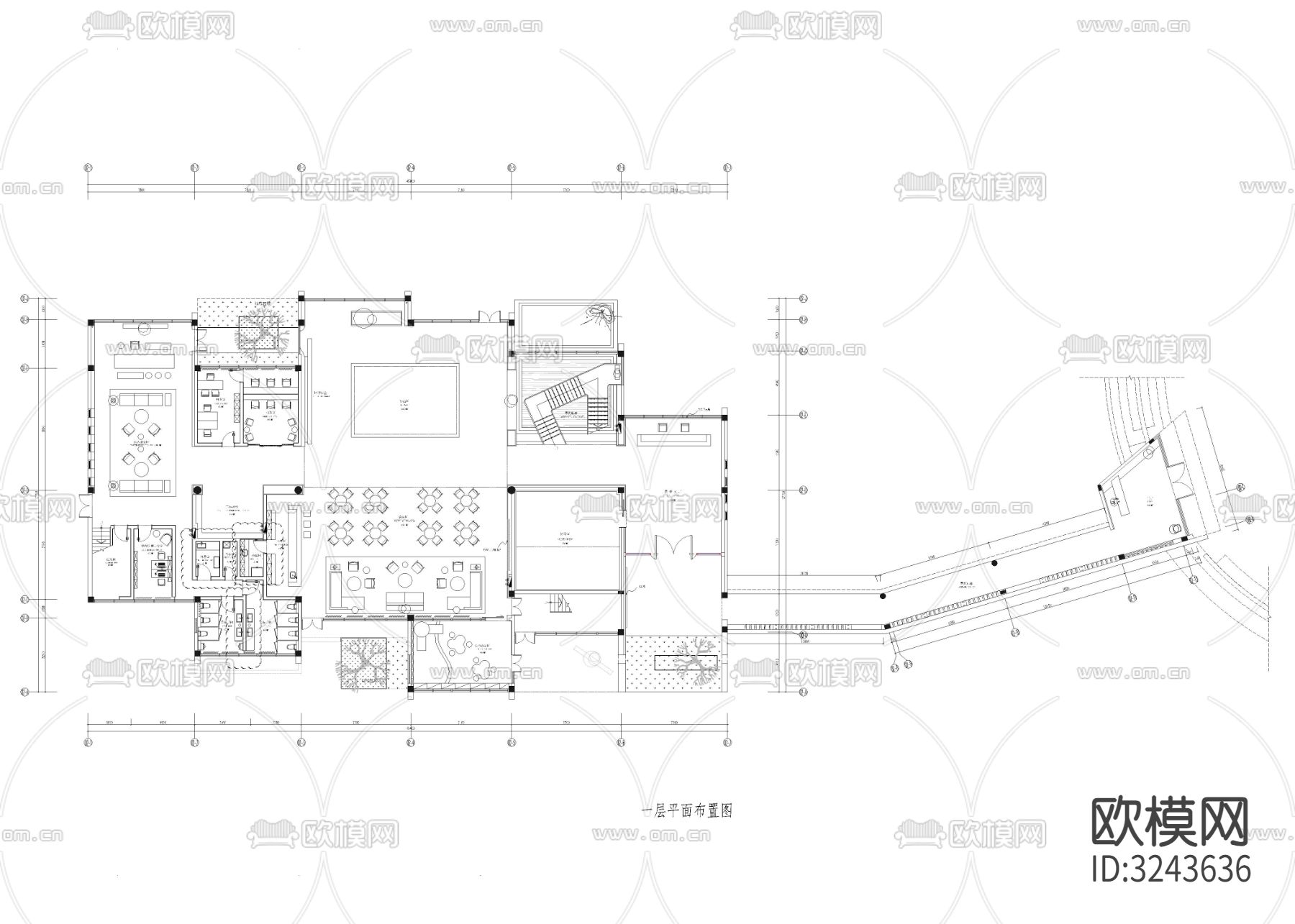 2180㎡售楼处cad平面图下载（渲染图1）