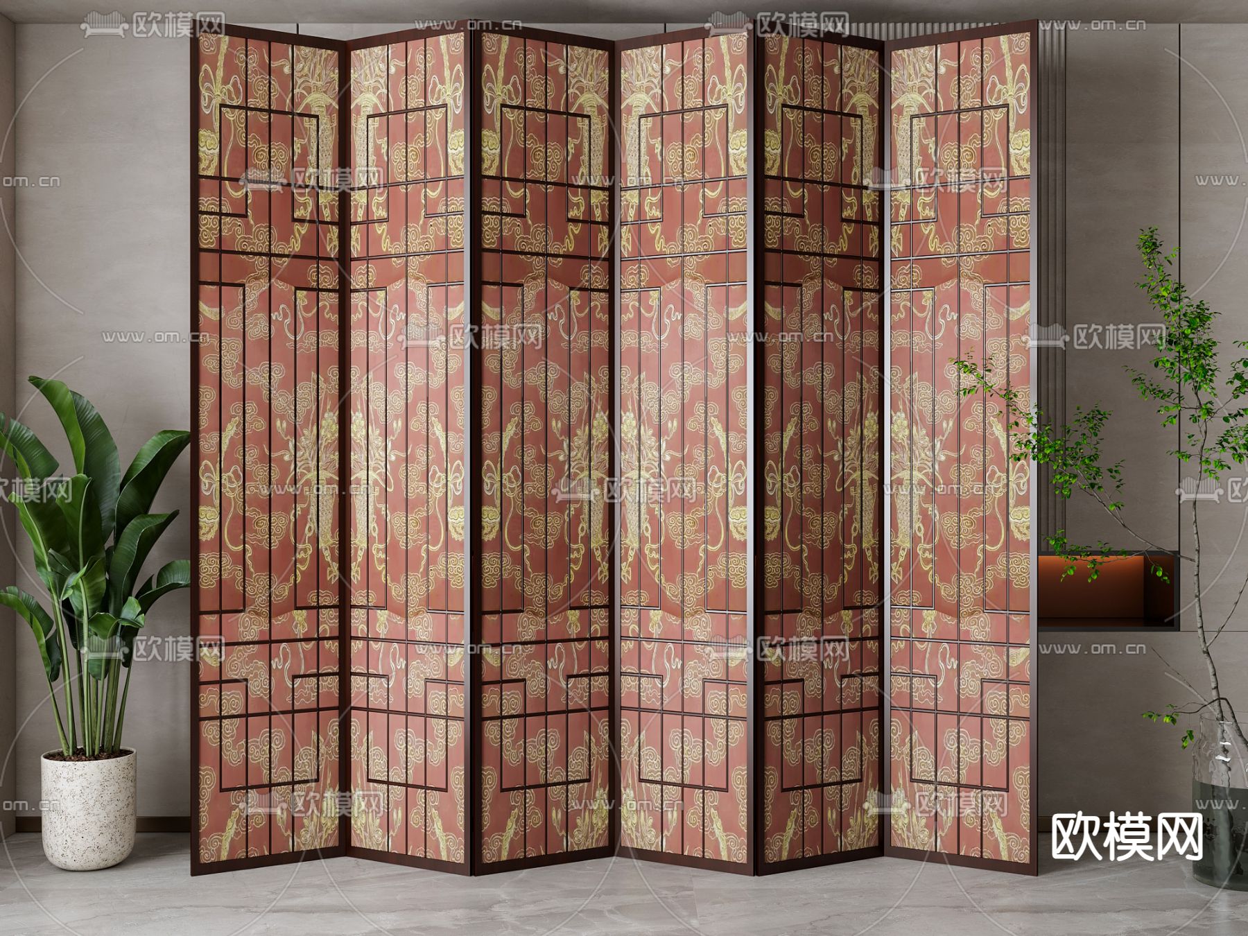 新中式屏风3d模型下载