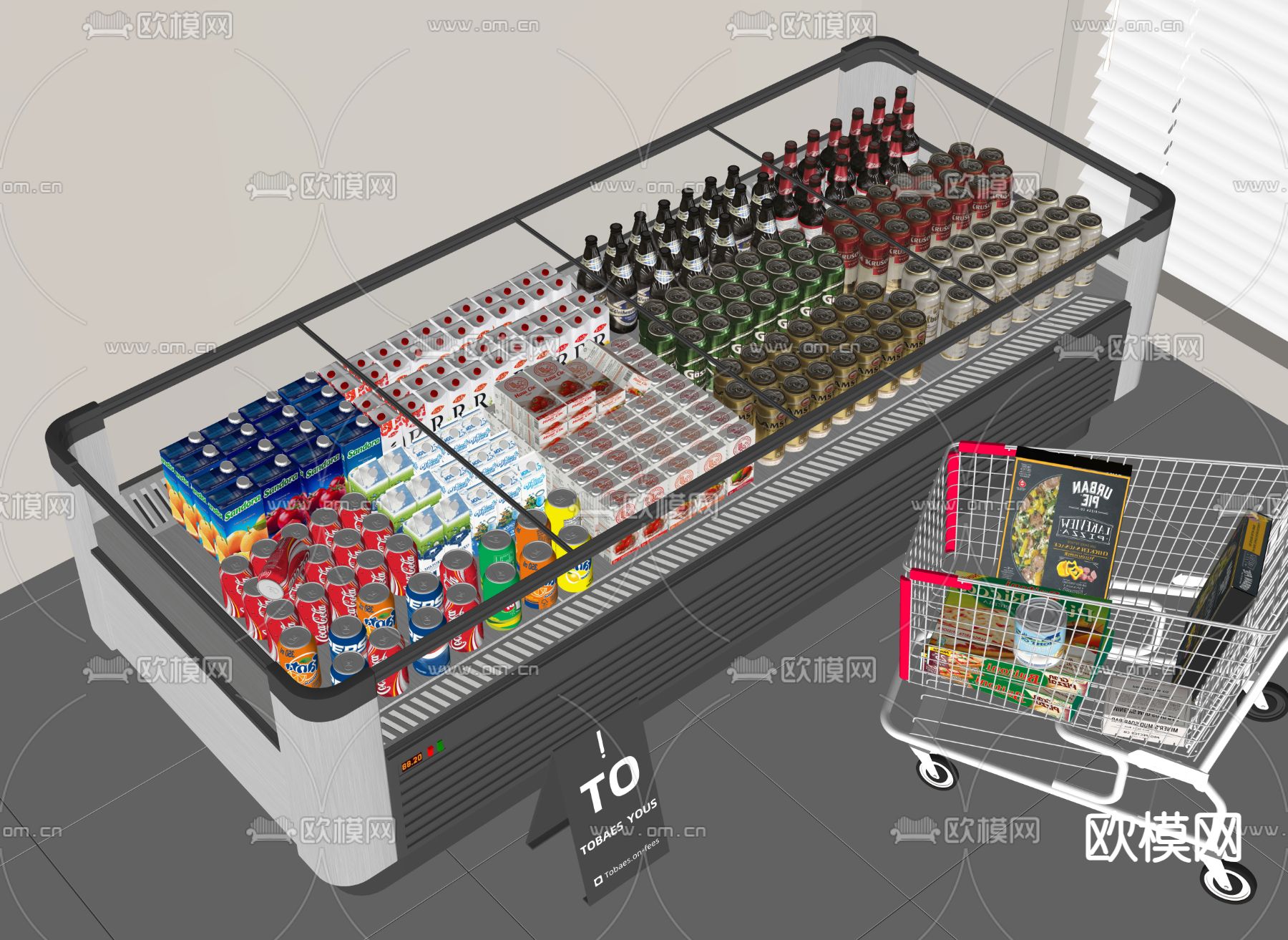 超市冰柜 冷藏柜su模型下载（渲染图1）