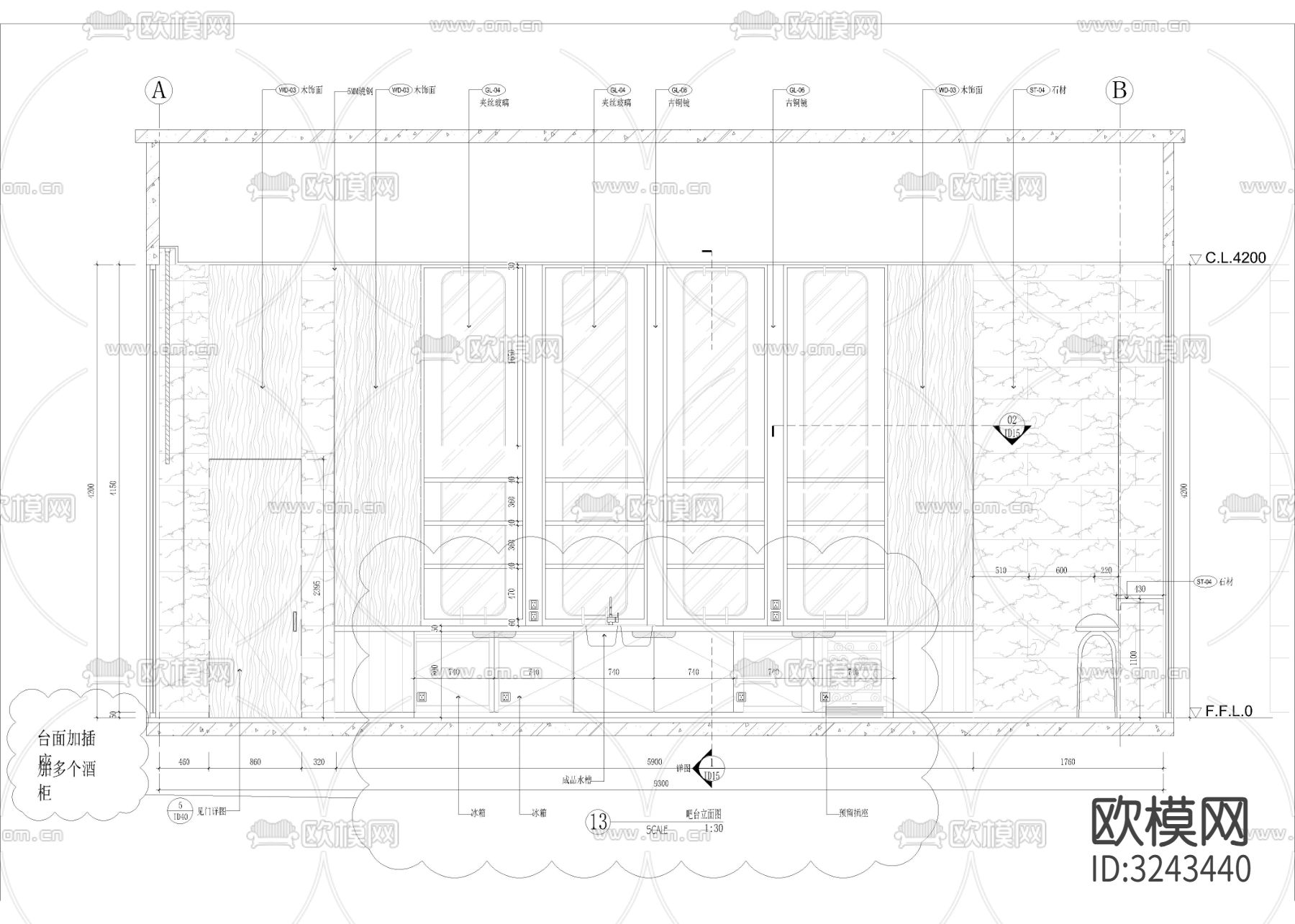 1670㎡售楼处cad平面图下载（渲染图5）