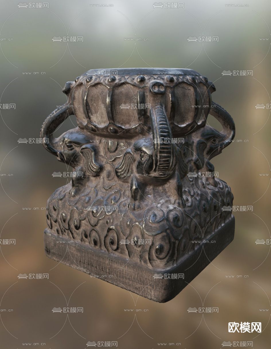 东南亚柱墩 青石墩3d模型下载（渲染图1）