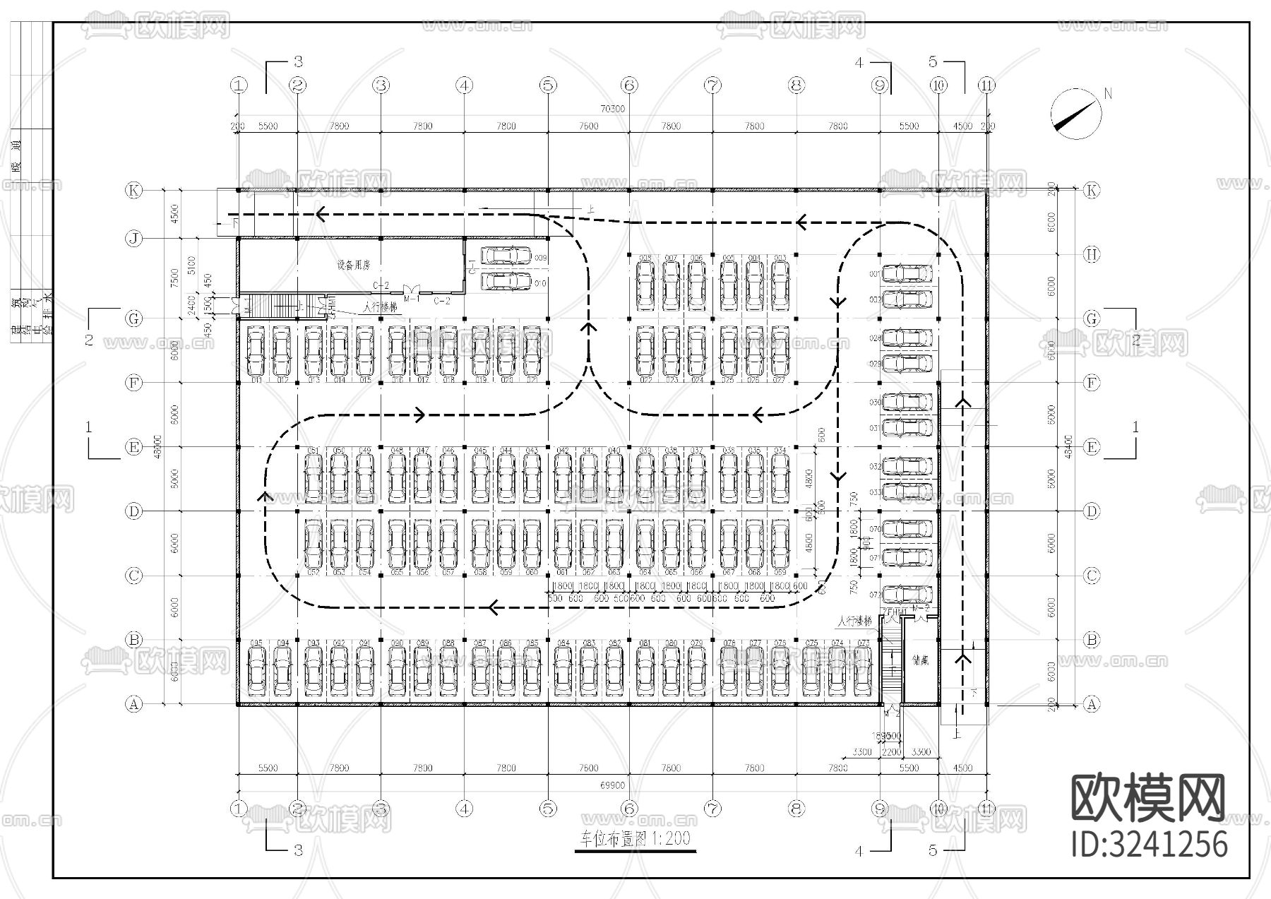小区车库cad平面图下载（渲染图8）