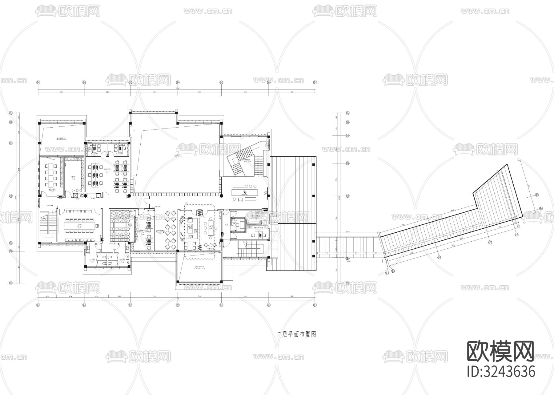 2180㎡售楼处cad平面图下载（渲染图2）