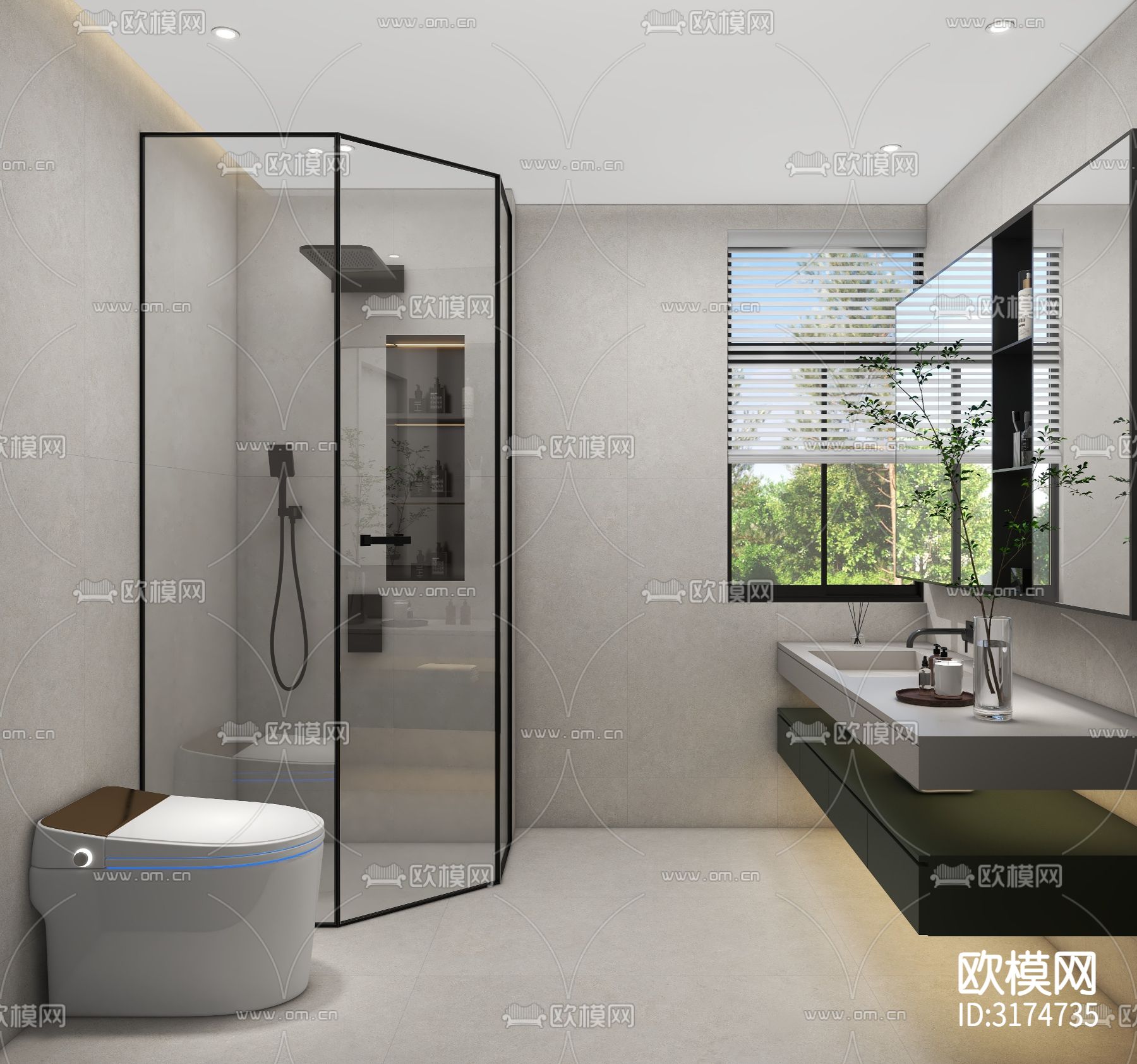 现代卫生间装修效果图下载（渲染图2）