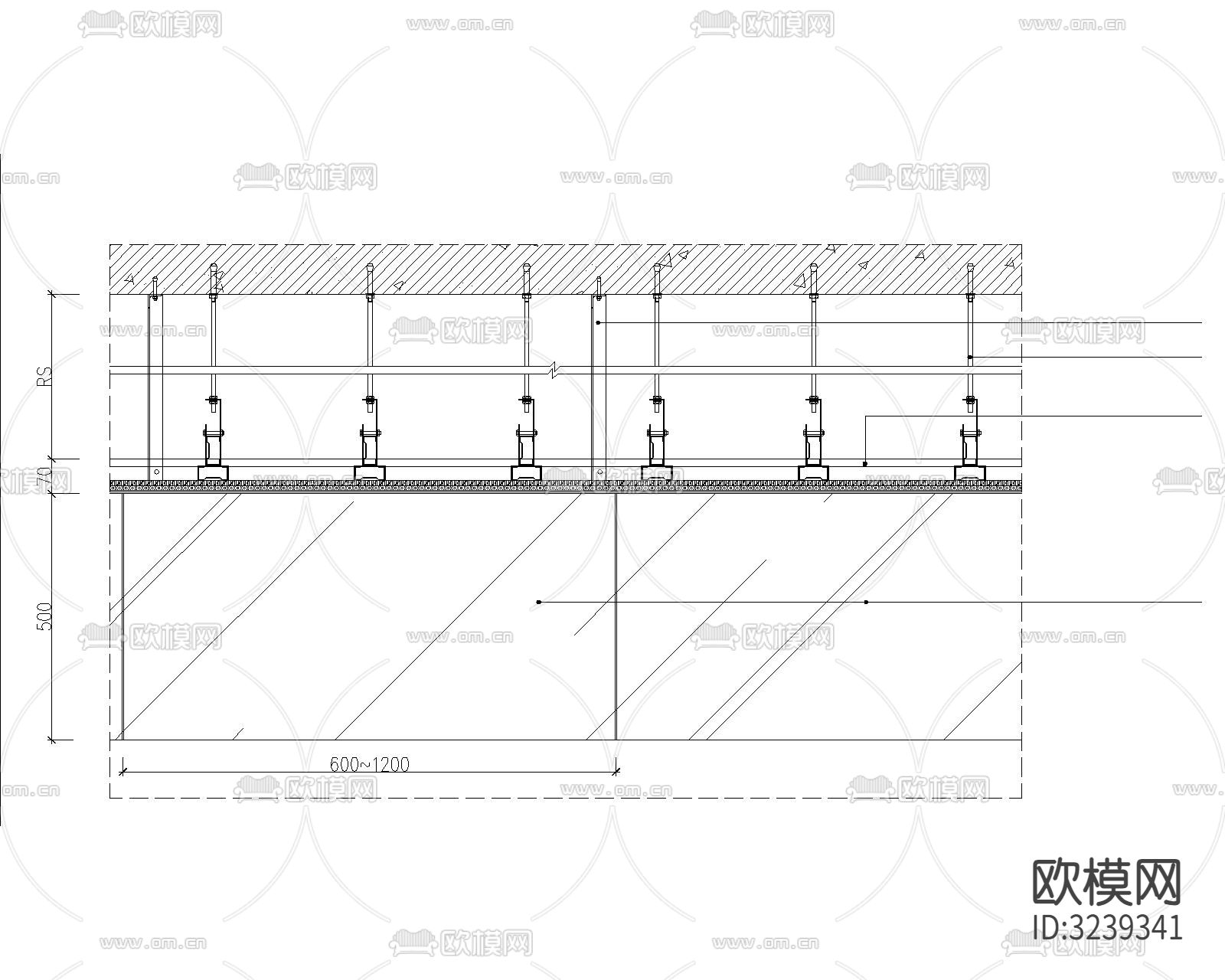 固定式玻璃挡烟垂壁通用cad大样图下载（渲染图3）