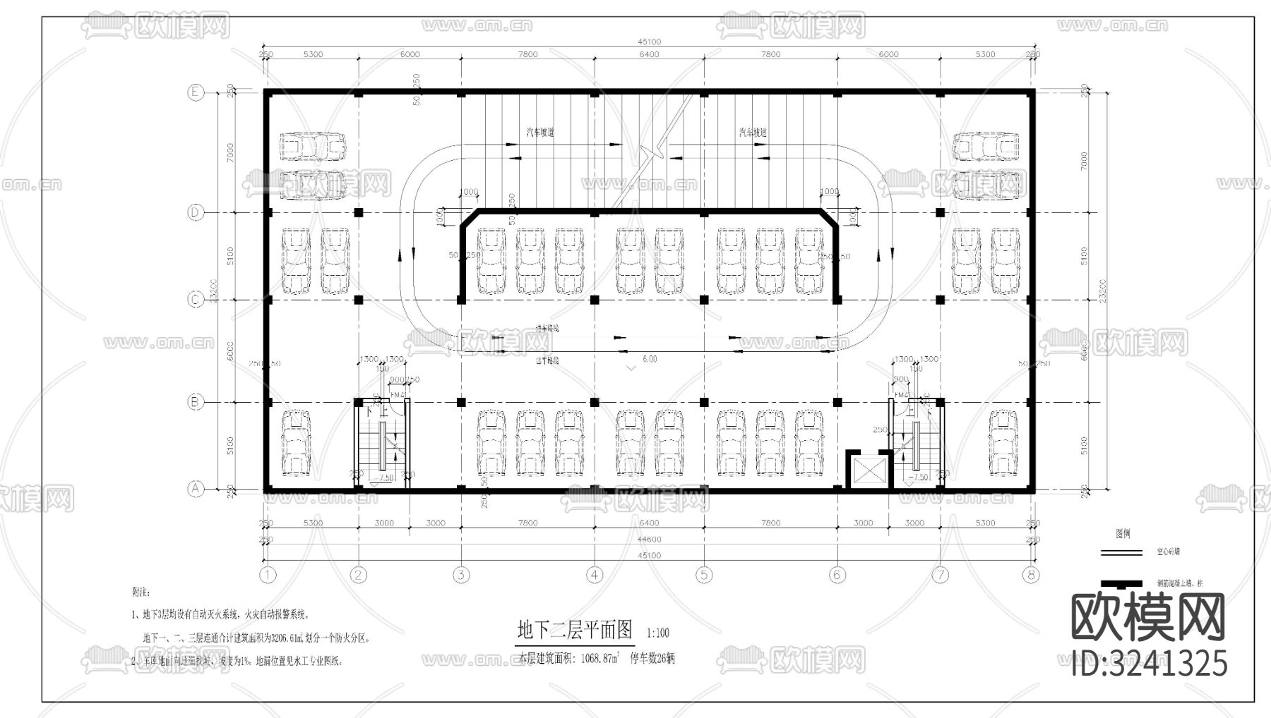 汽车库建筑cad平面图下载（渲染图4）