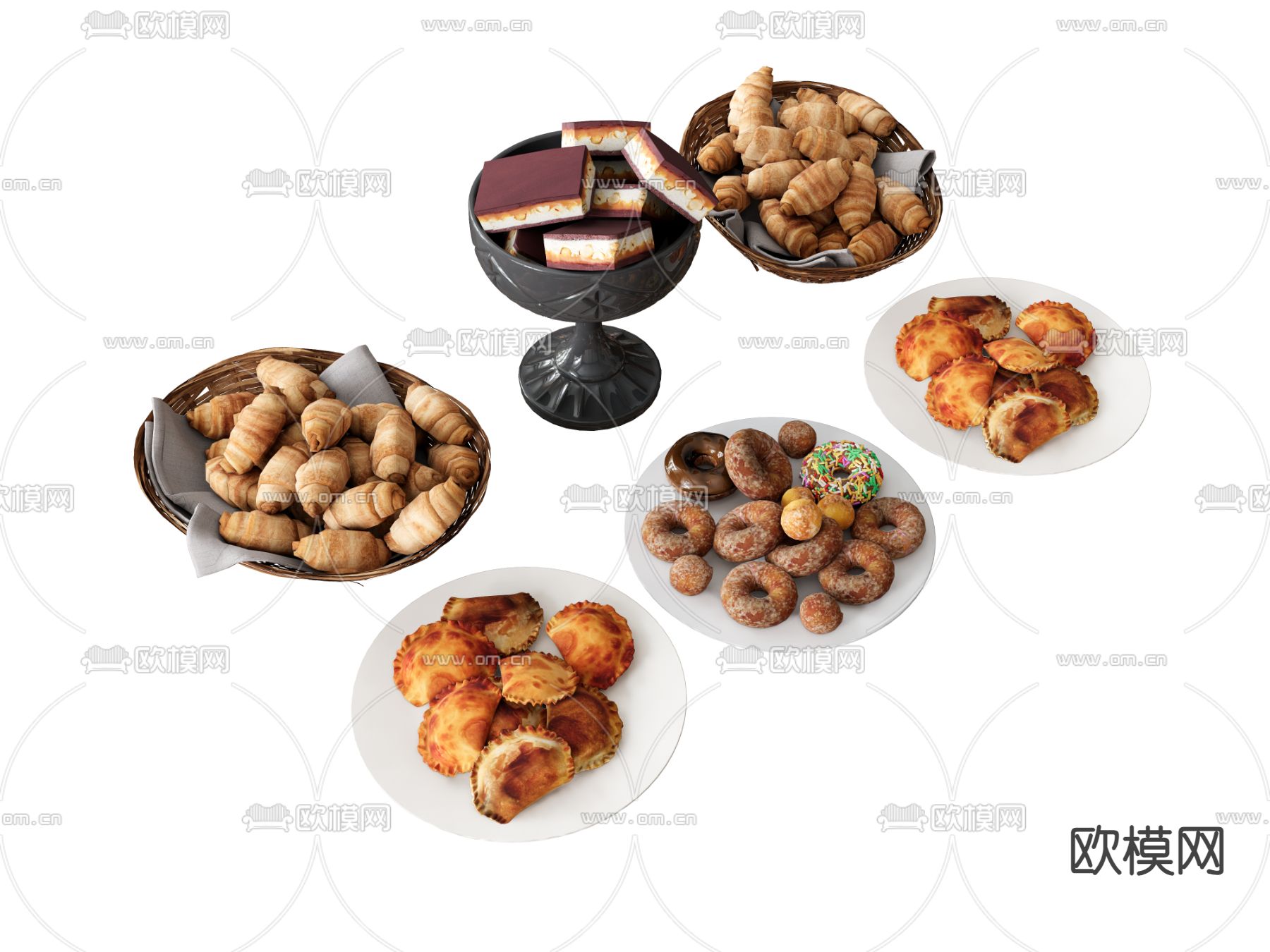 食物面食 牛角包 提拉米苏 面包圈su模型下载（渲染图2）