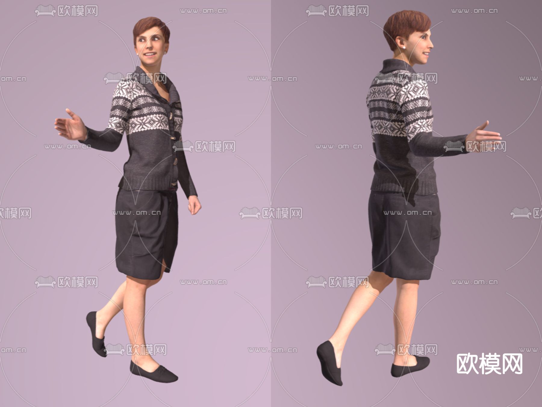 人物 女白领 职场女士 站姿女士su模型下载（渲染图1）