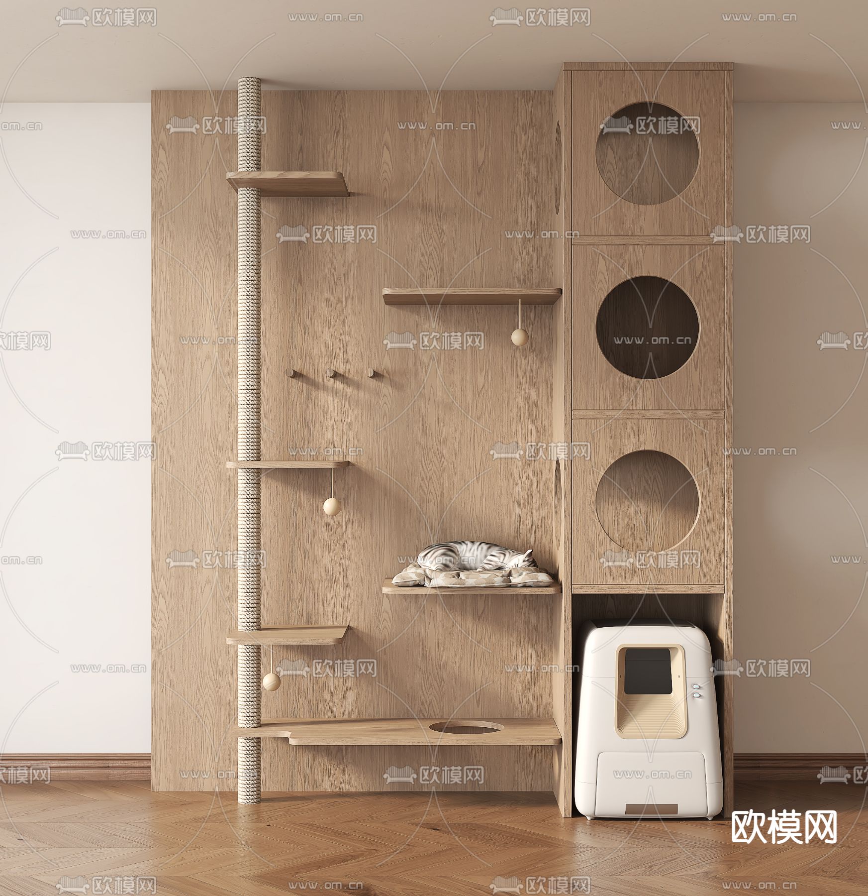 北欧猫爬架su模型下载（渲染图2）