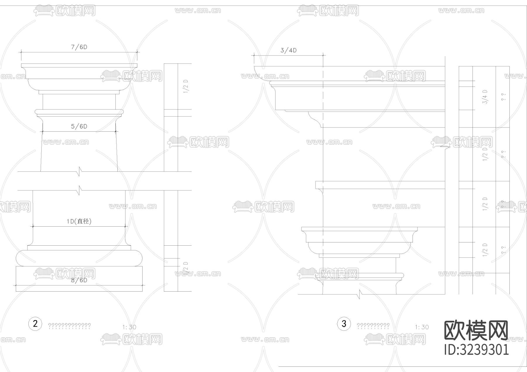 罗马柱cad立面图下载（渲染图1）