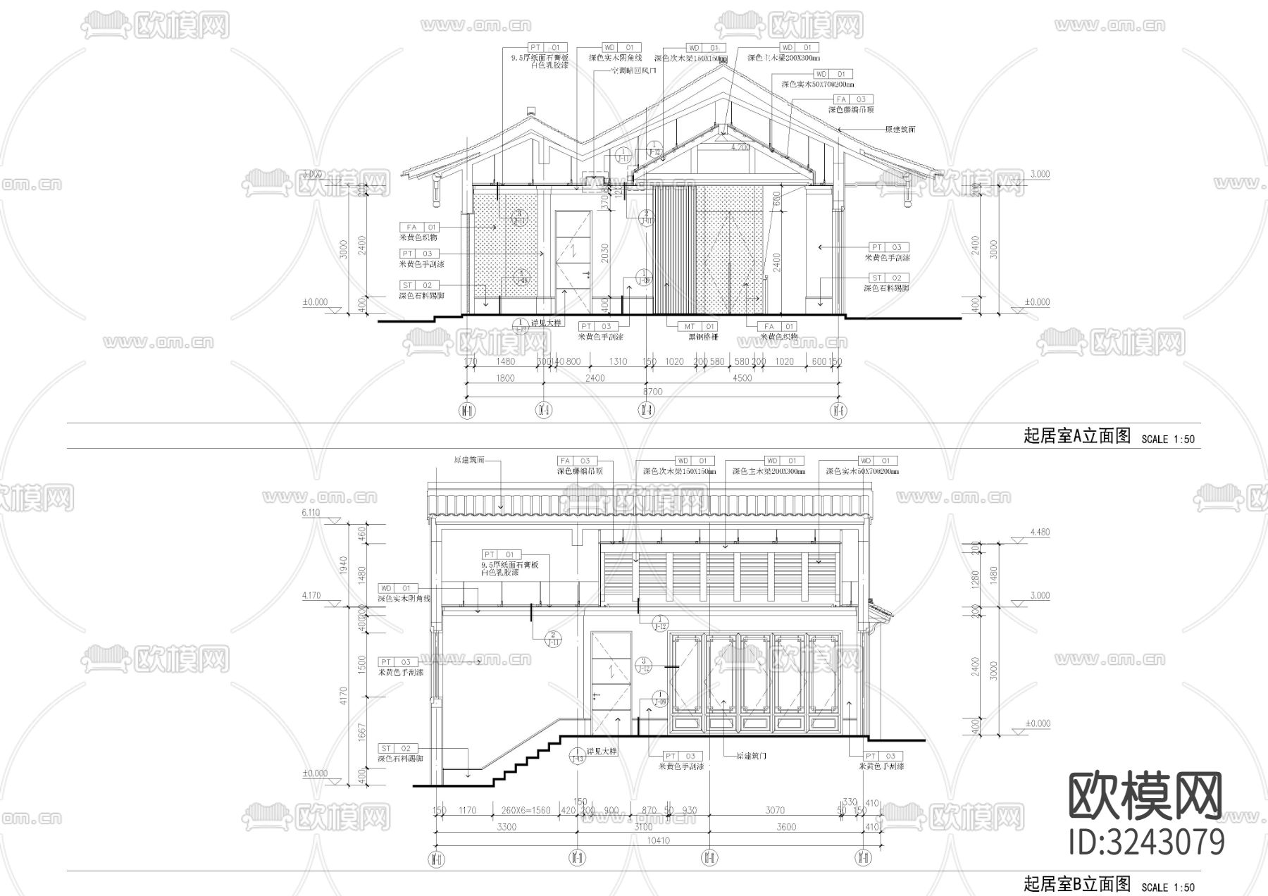 580㎡民宿cad平面图下载（渲染图4）
