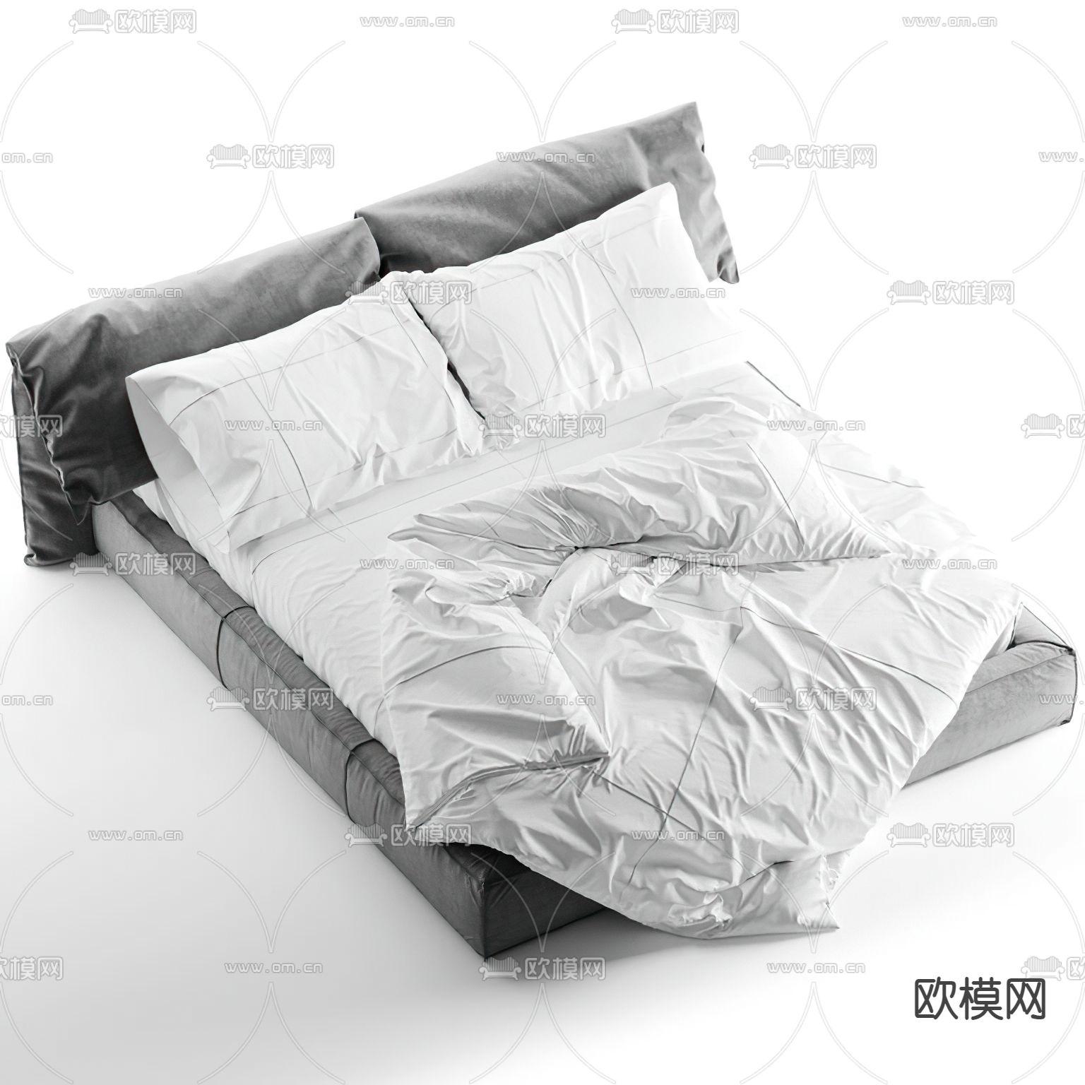 Baxter 高级灰双人床3d模型下载（渲染图2）