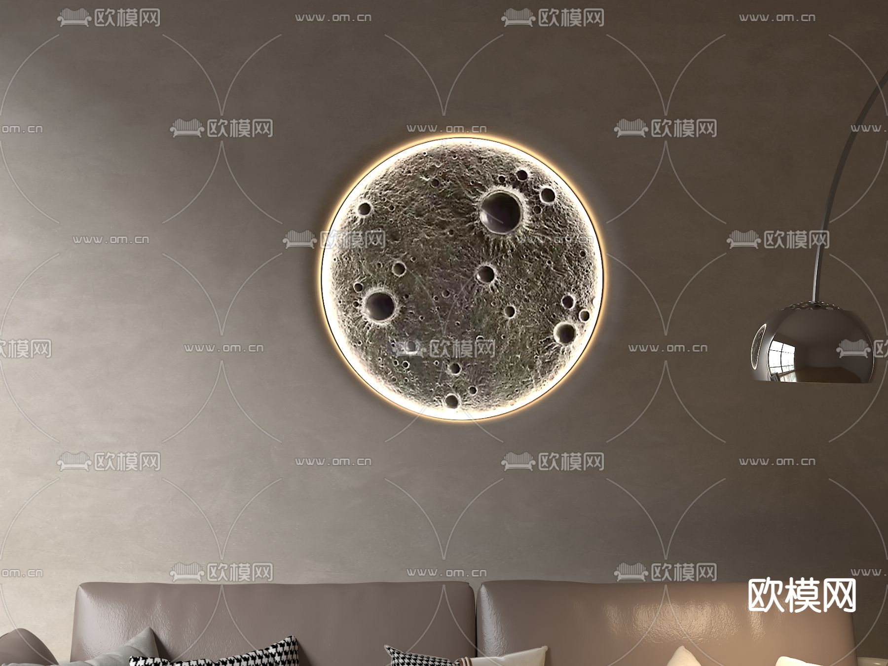 侘寂风石膏灯 月球壁灯 月球灯su模型下载（渲染图2）