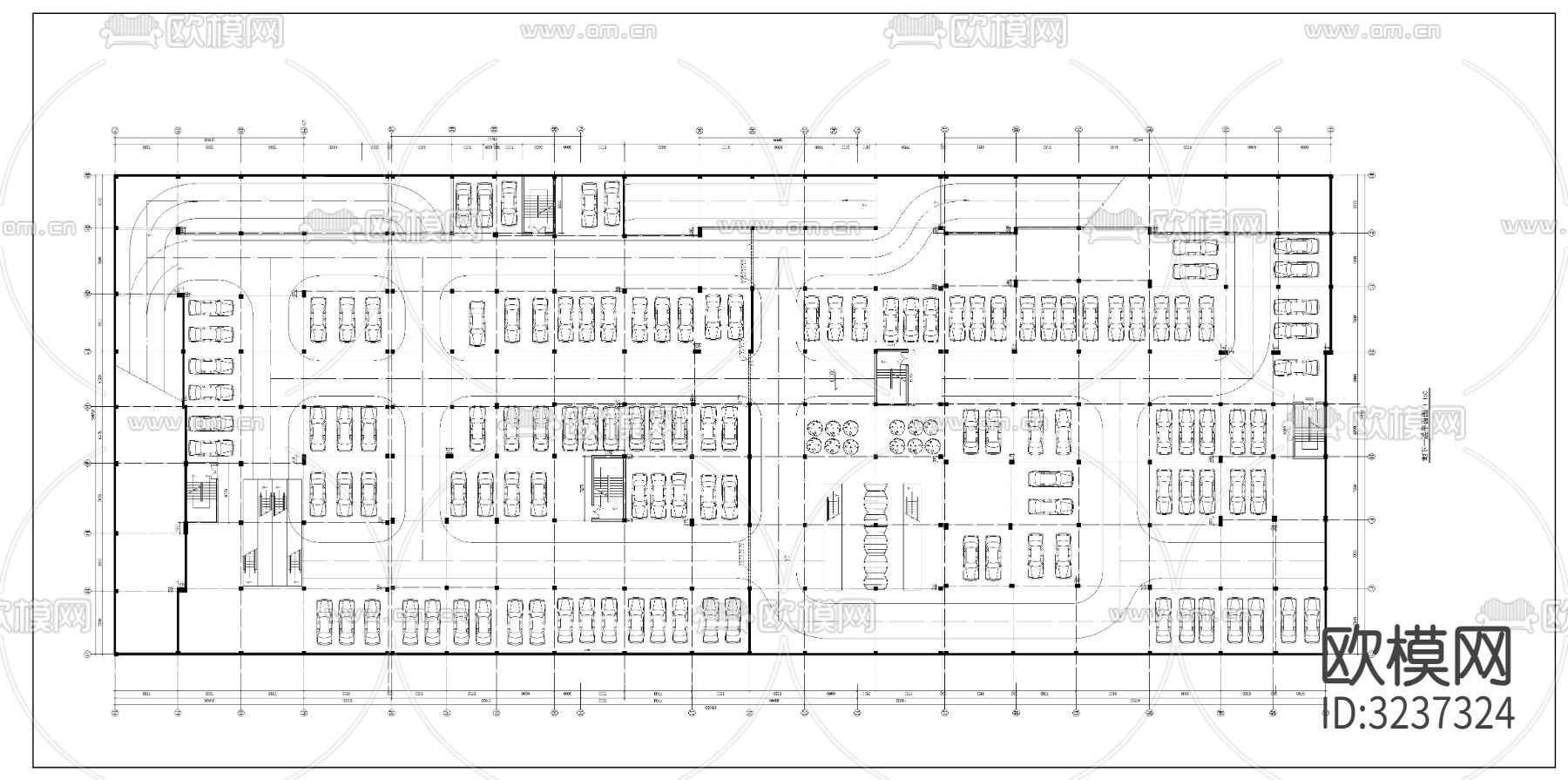 商场 地下二层停车场cad平面图下载（渲染图2）