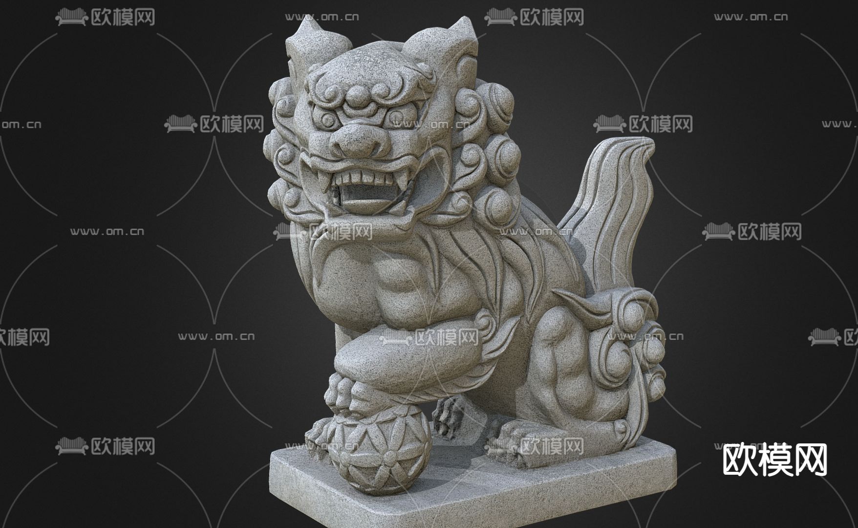 中式石狮子 石像雕塑3d模型下载（渲染图1）