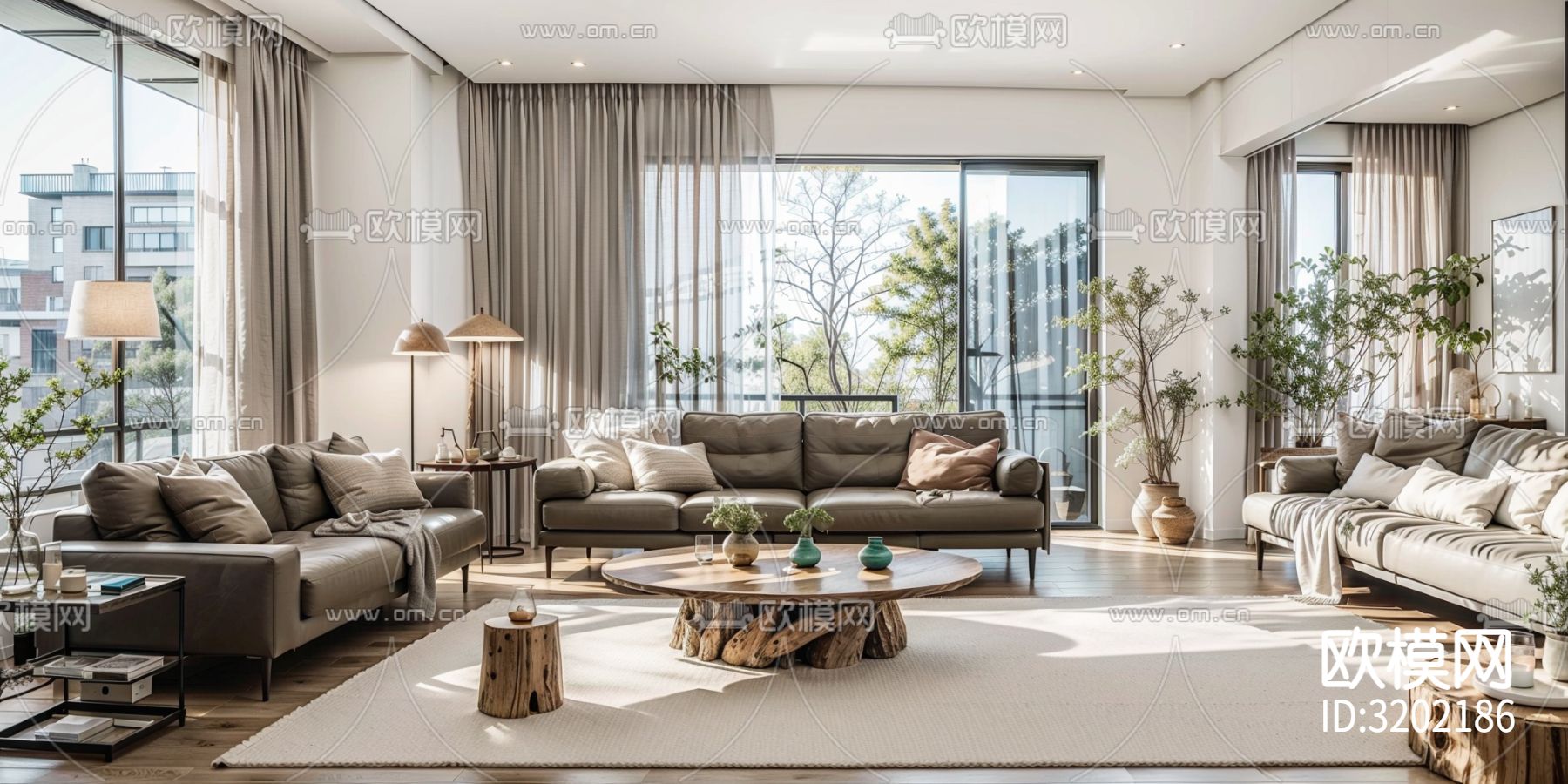 原木风客厅装修效果图下载（渲染图1）