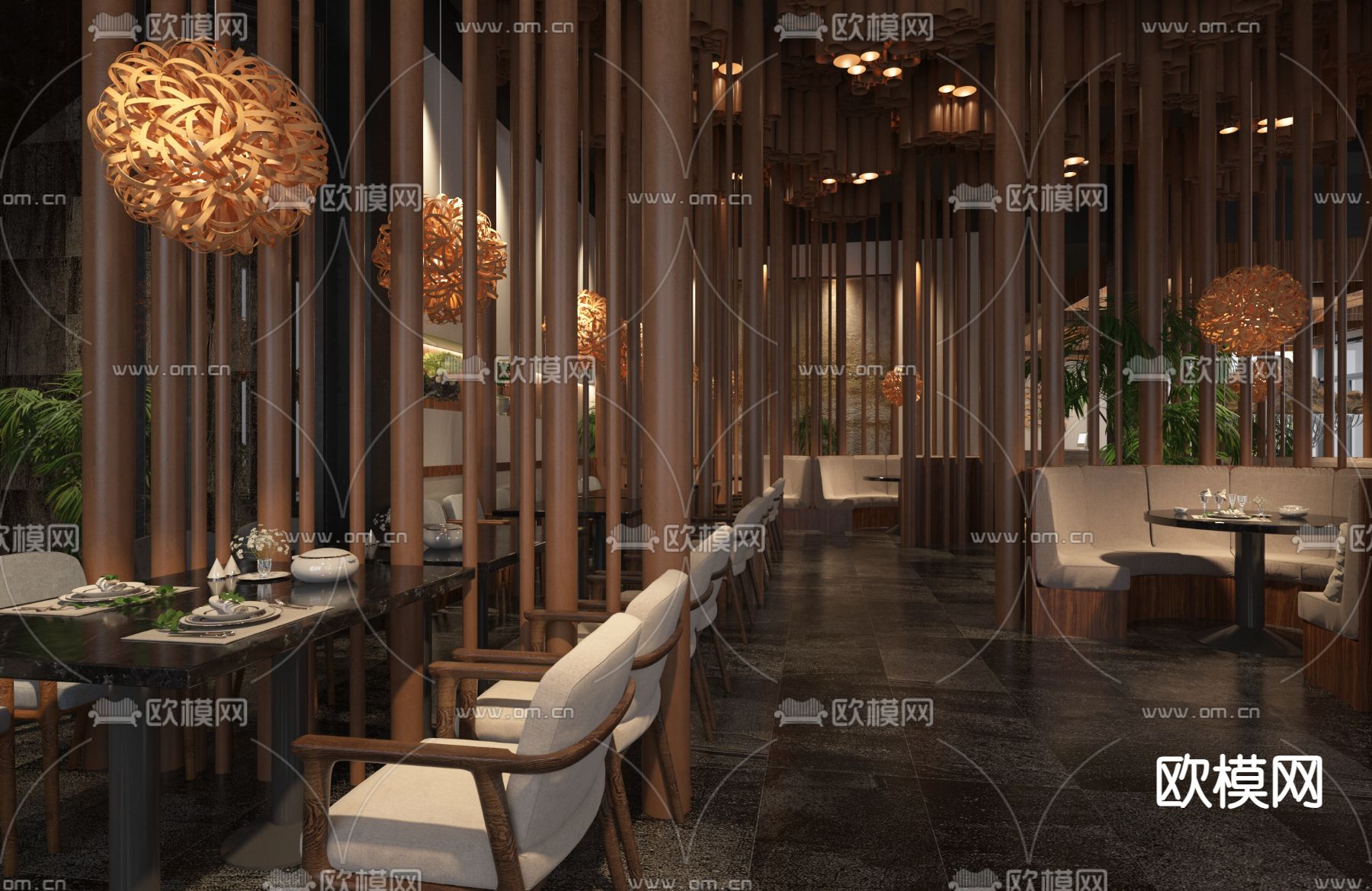 侘寂西餐厅 全日制餐厅3d模型下载（渲染图3）