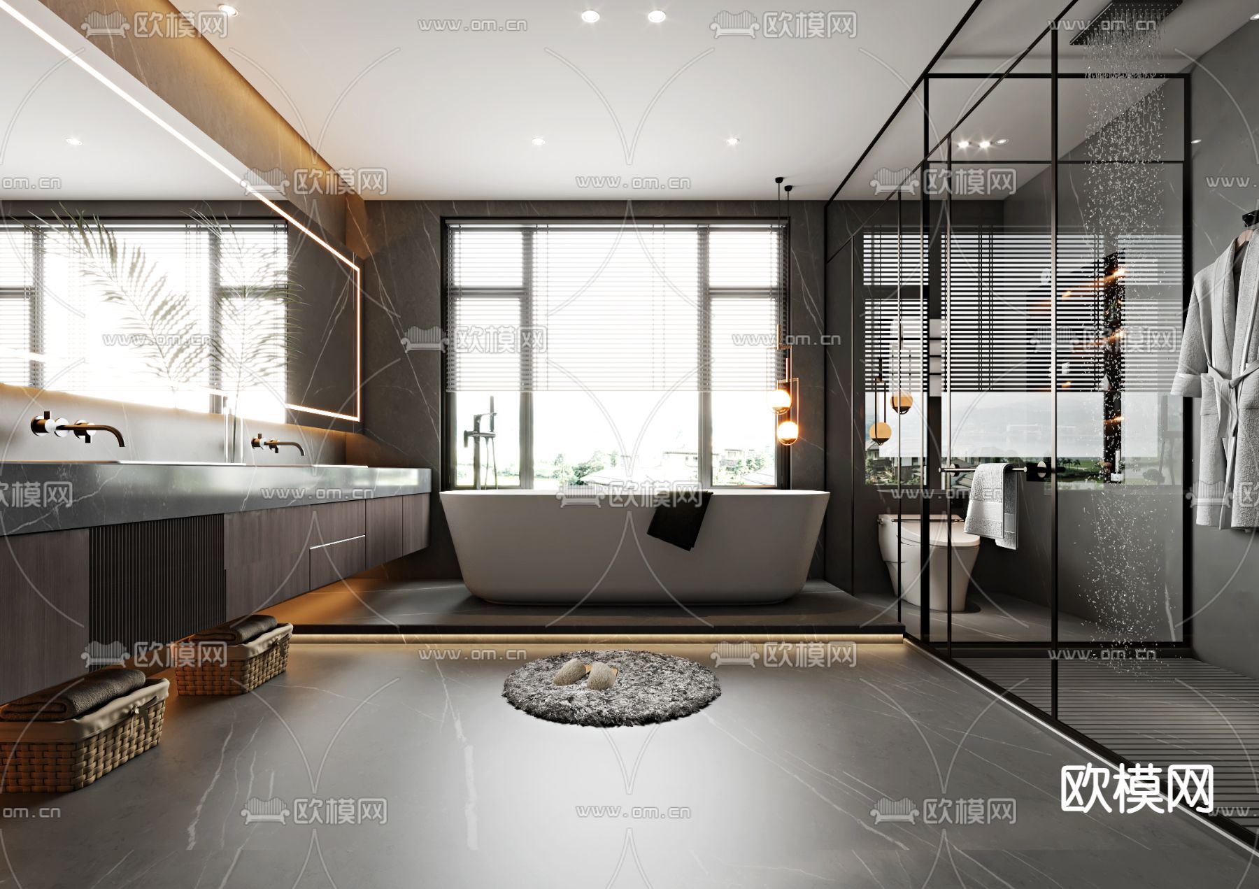 高级灰卫生间 浴室3d模型下载