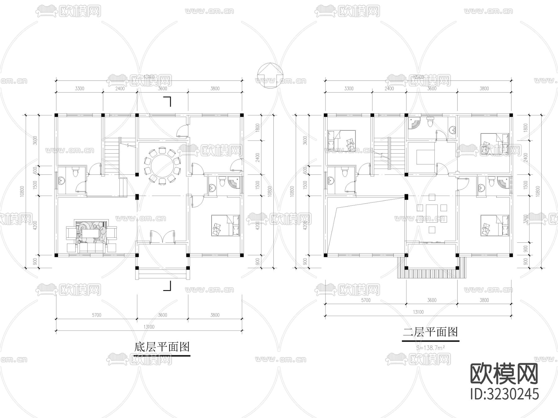 现代农村自建房 自建别墅 独栋别墅CAD平面图下载（渲染图1）