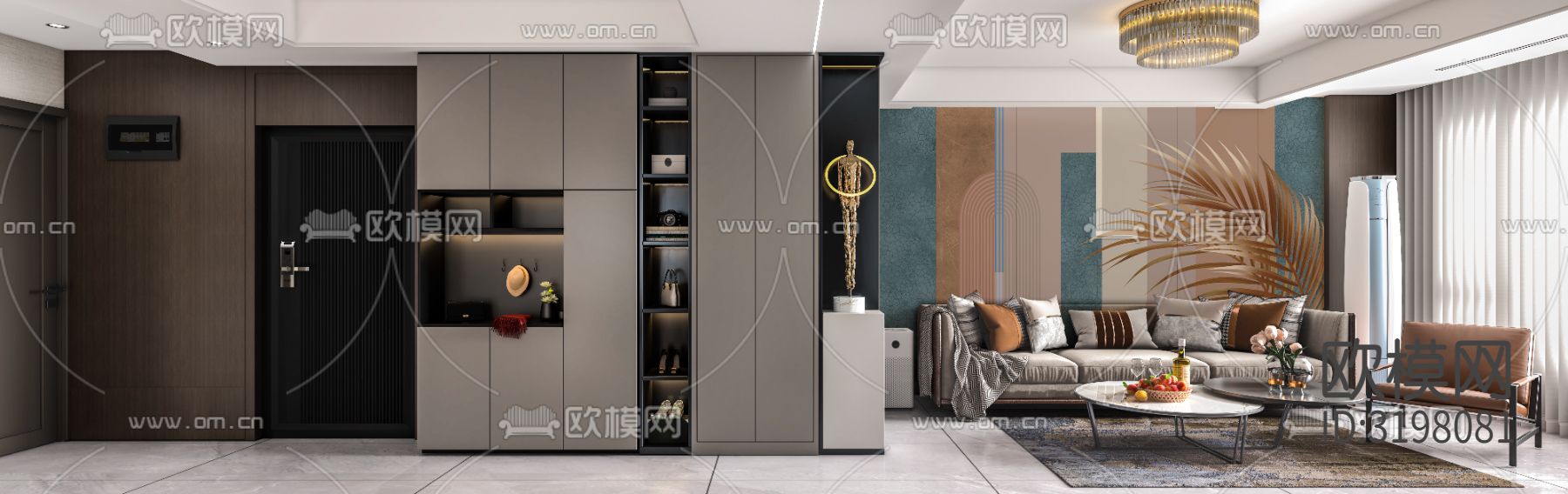 现代客厅 卧室装修效果图下载（渲染图1）