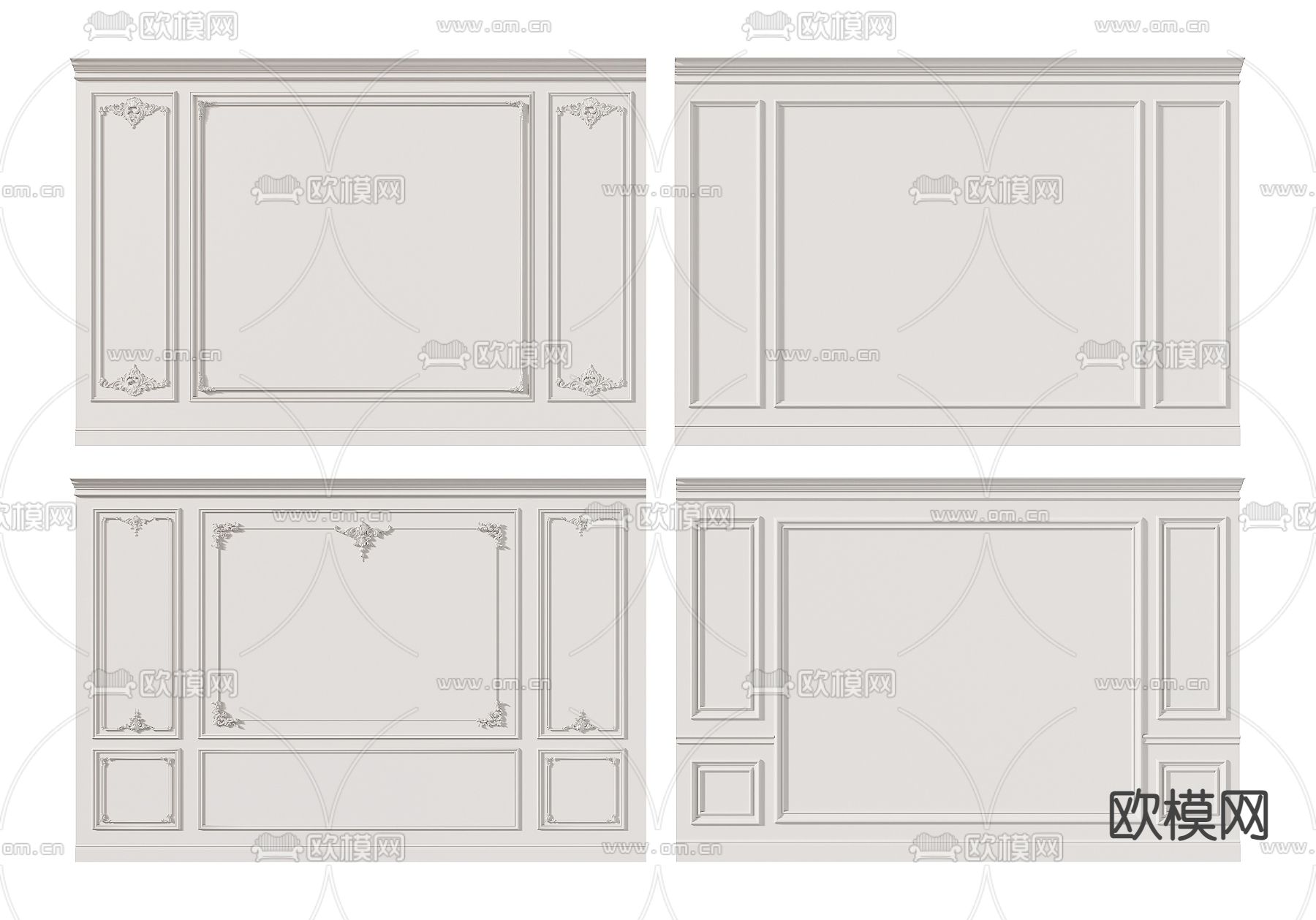 简欧背景墙su模型下载（渲染图1）